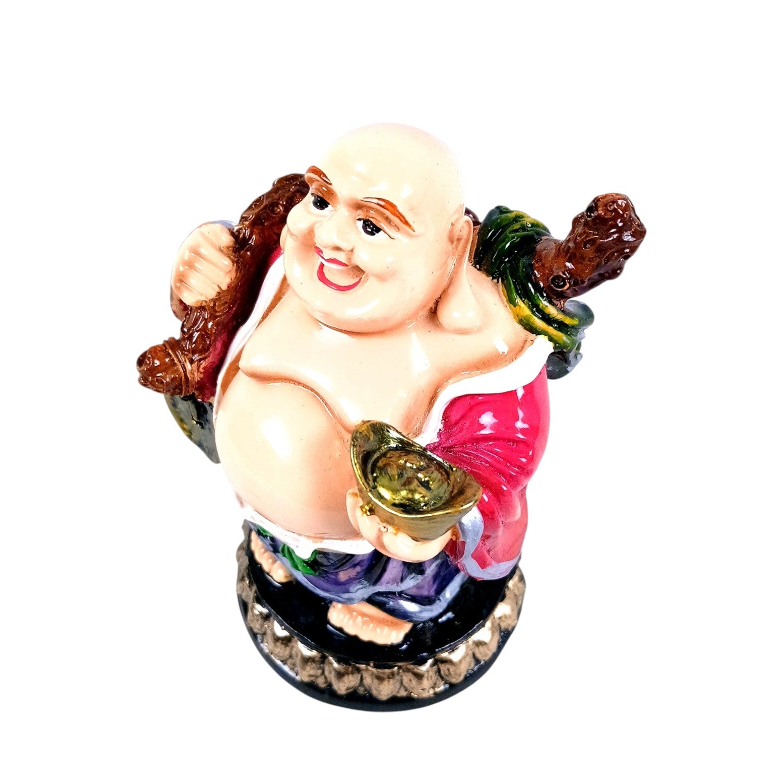  Laughing Buddha Statue with Bowl of happiness | Buddha Showpiece with Money Bag for Wealth | For Good Luck, Home, Table & Office Decor & Gift - Symbol of wealth, good luck & prosperity - 5 Inch - Apkamart