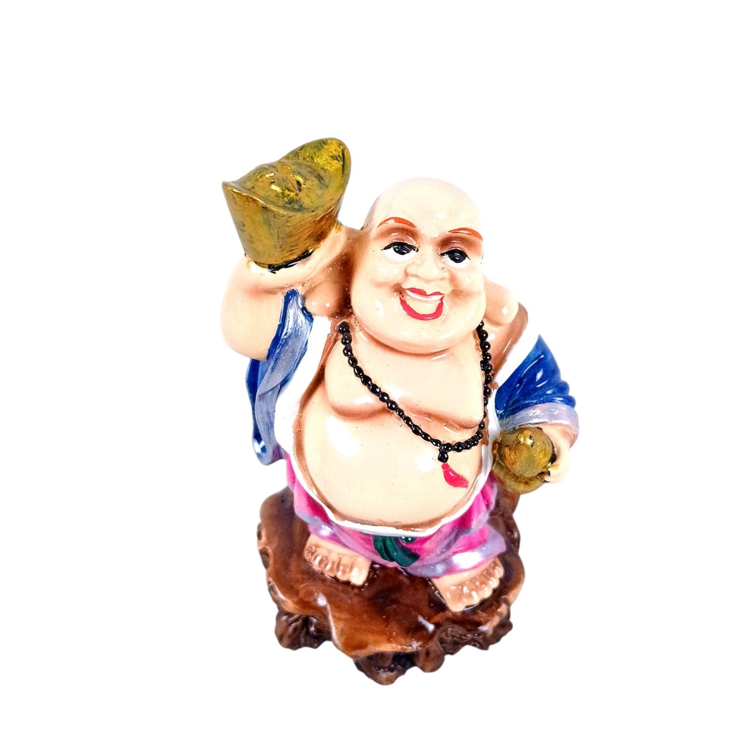 Laughing Buddha Statue | Monk Showpiece with Money Bag for Wealth | Good Luck, Money, Health and fulfillment. - For Home, Table & Office Decor & Gift - 4 Inch - Apkamart