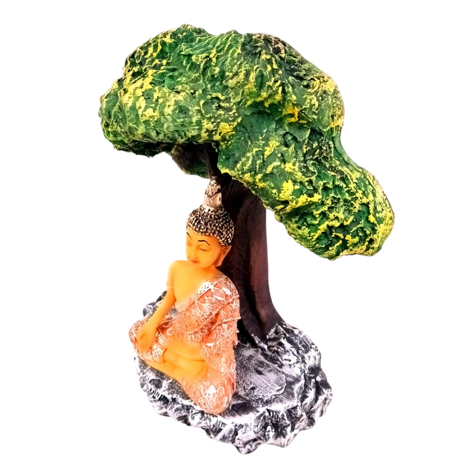 Buddha Statue | Lord Gautam Buddha in Meditation Under Tree Idol Showpiece - For Living room, Home, Table, Shelf, Office Decor & Gift - 9 Inch - Apkamart