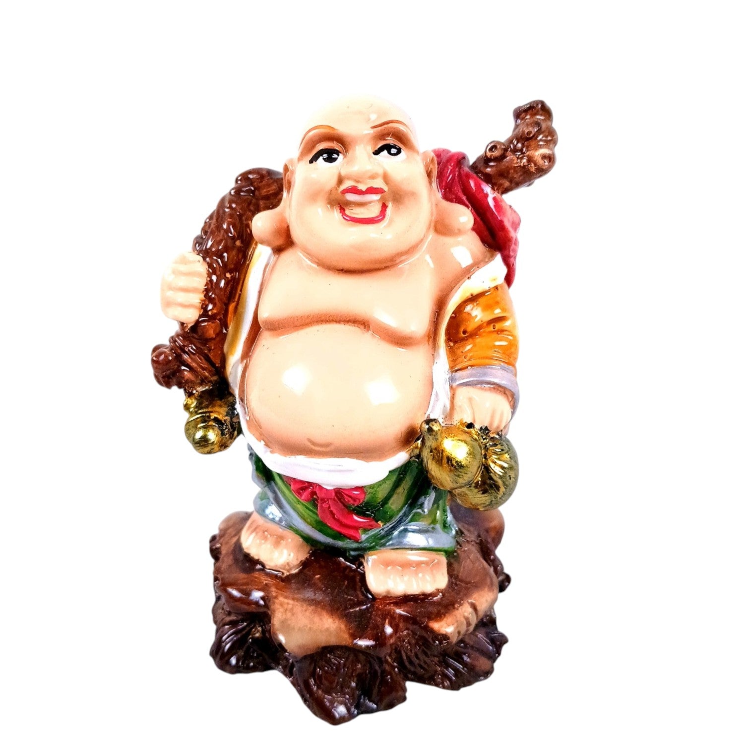  Laughing Buddha Statue With Gold Ingot | Monk Showpiece with Money Bag for financial prosperity & success in business,Health and Prosperity - For Home, Table & Office Decor & Gift - 4 Inch - Apkamart