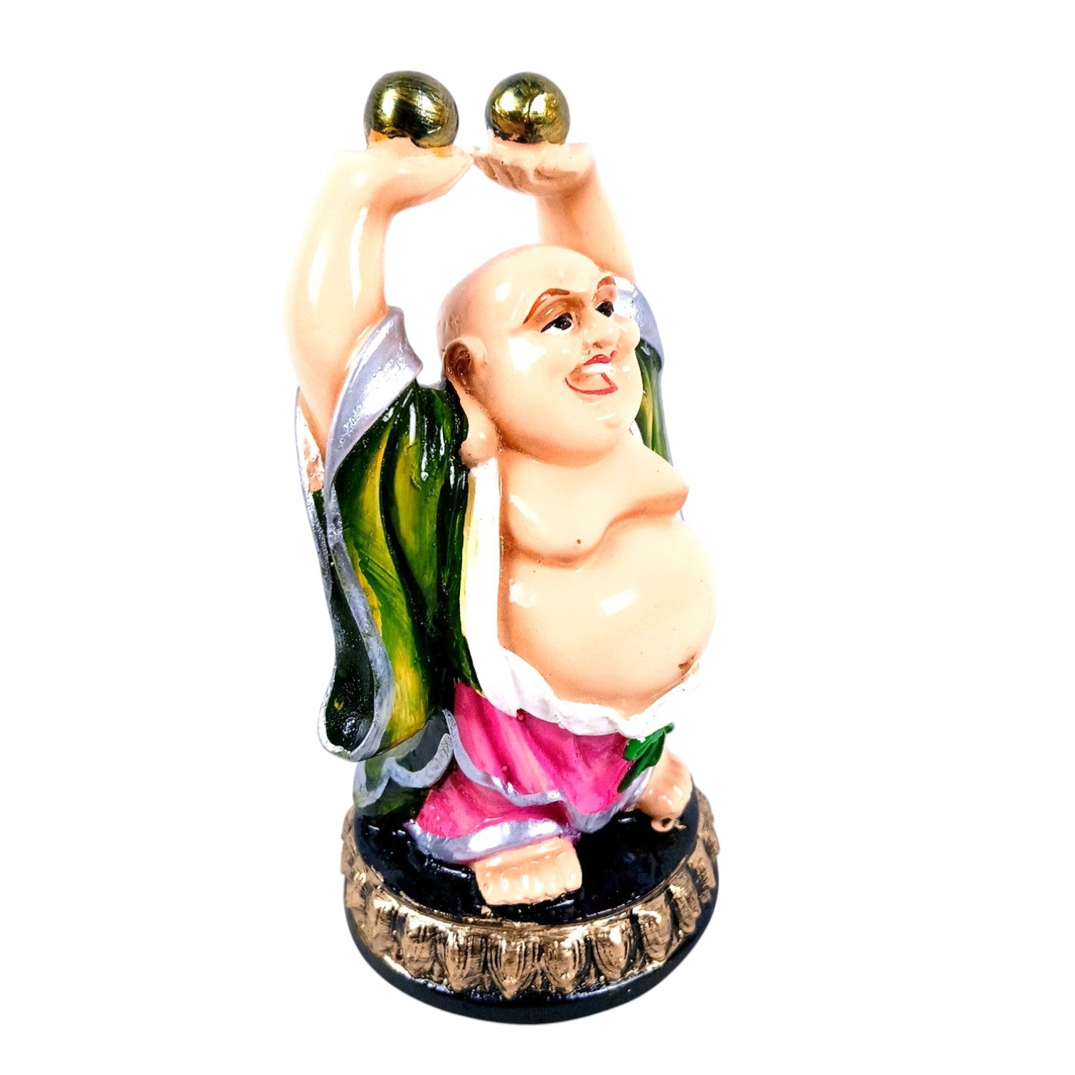 Laughing Buddha Statue with Rustic Look | Buddha Showpiece with Money Bag for Wealth | For Table & Office Decor & Gift - Symbol of wealth,Success, Victory & prosperity - 5 Inch - Apkamart