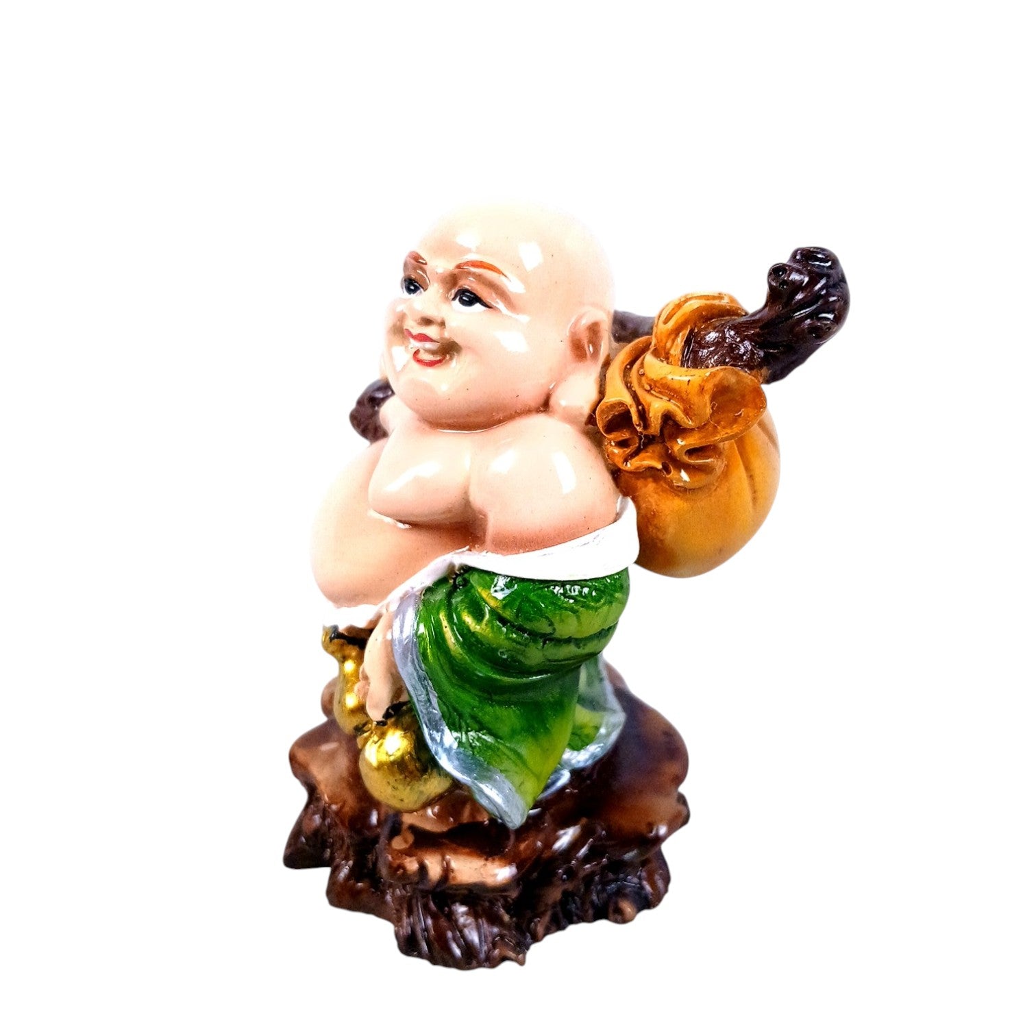  Laughing Buddha Statue | Monk Showpiece with Money Bag for Wealth ,Good Luck, Money, Health and Prosperity - Feng Shui Monk Statue - 4 Inch - Apkamart