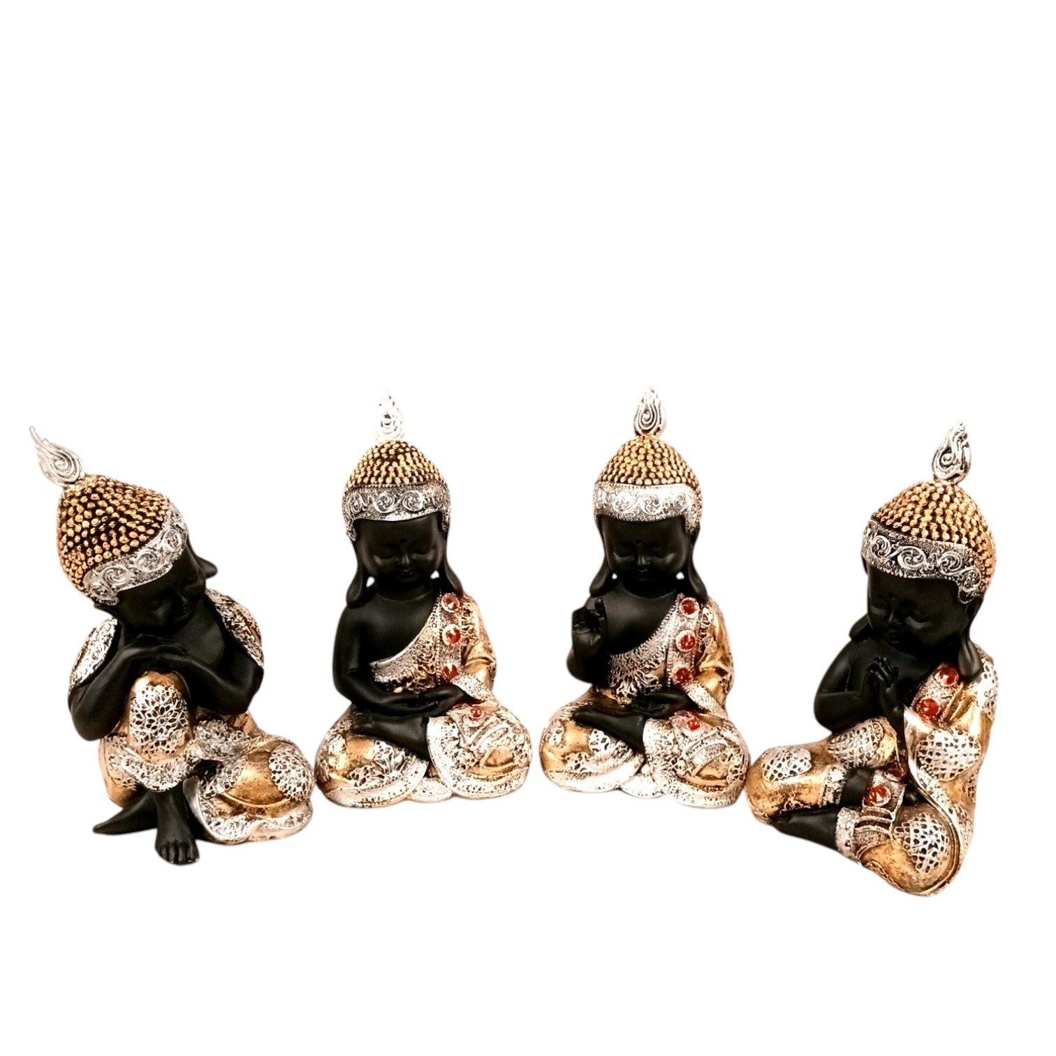 Buddha Statues | Lord Gautam Buddha Sitting Pose Idol Showpiece - For Living room, Home, Table, Shelf, Office Décor | Housewarming & Birthday Gift - 10 Inch (Set Of 4) - Apkamart