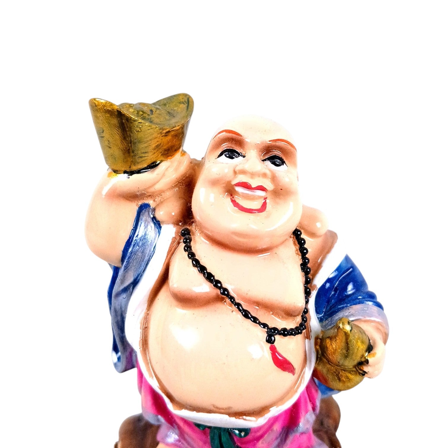 Laughing Buddha Statue | Monk Showpiece with Money Bag for Wealth | Good Luck, Money, Health and fulfillment. - For Home, Table & Office Decor & Gift - 4 Inch - Apkamart