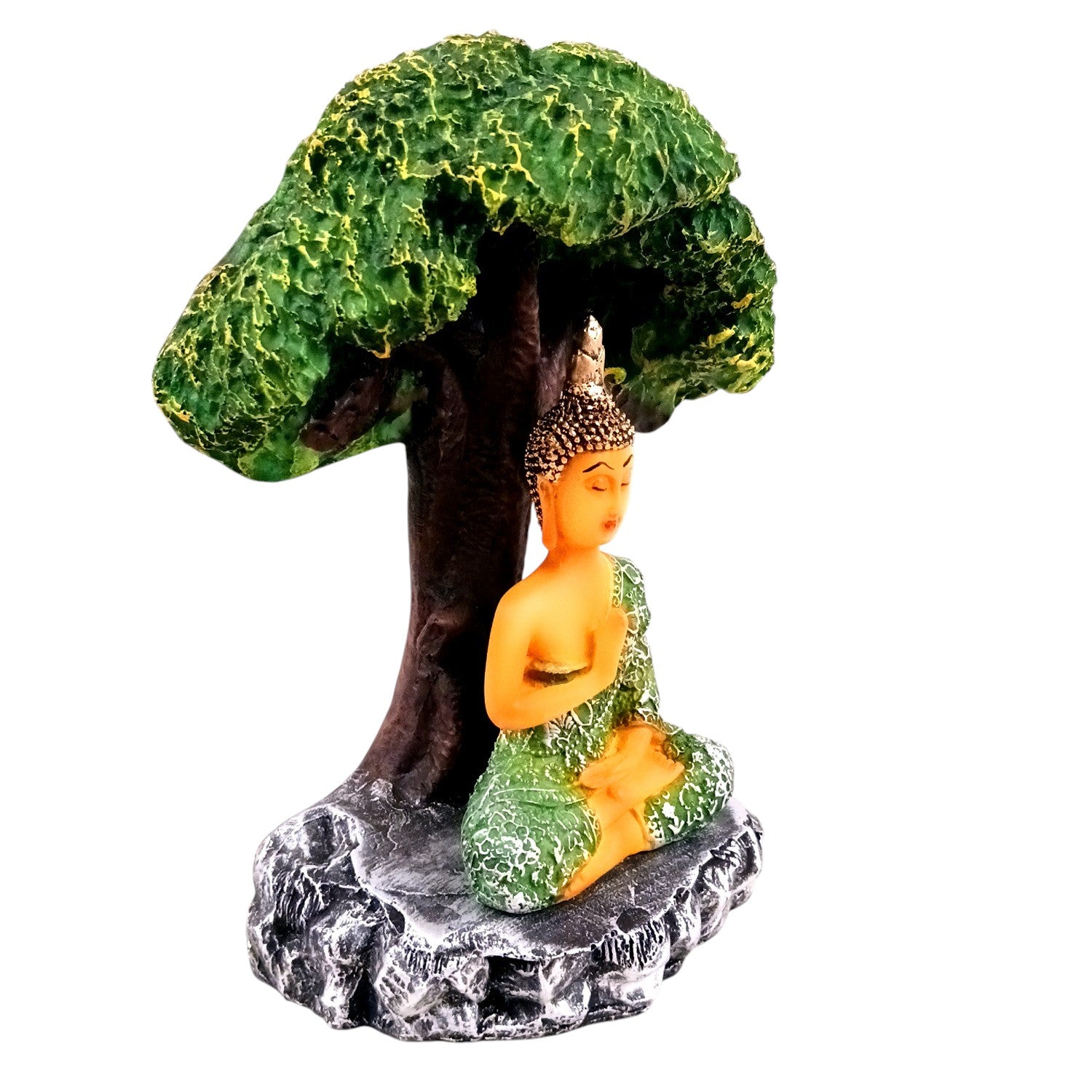 Buddha Statue | Lord Gautam Buddha Idol in Meditation Under Tree Showpiece -For Living room, Home, Table, Shelf, Office Decor & Gift - 9 Inch - Apkamart
