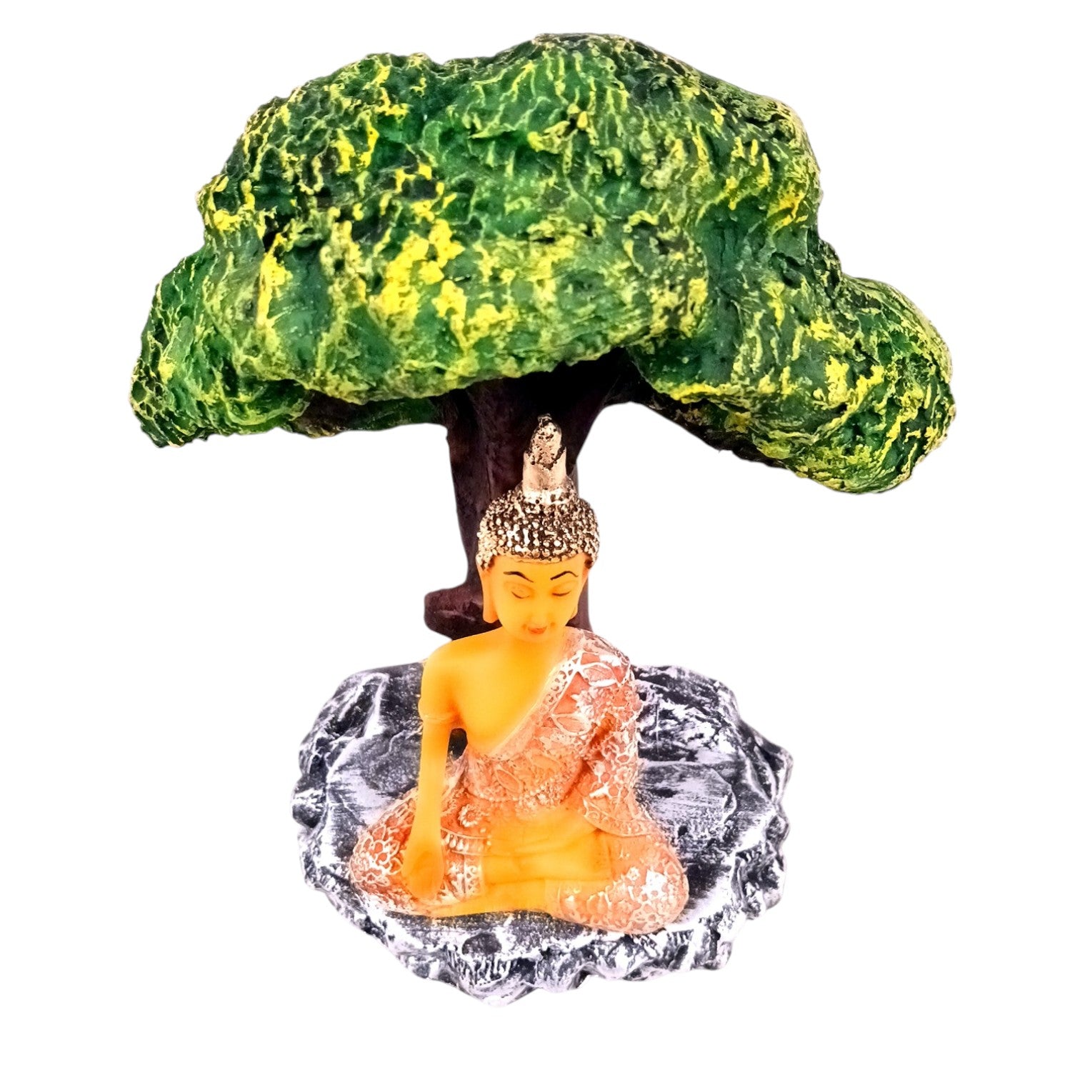 Buddha Statue | Lord Gautam Buddha in Meditation Under Tree Idol Showpiece - For Living room, Home, Table, Shelf, Office Decor & Gift - 9 Inch - Apkamart