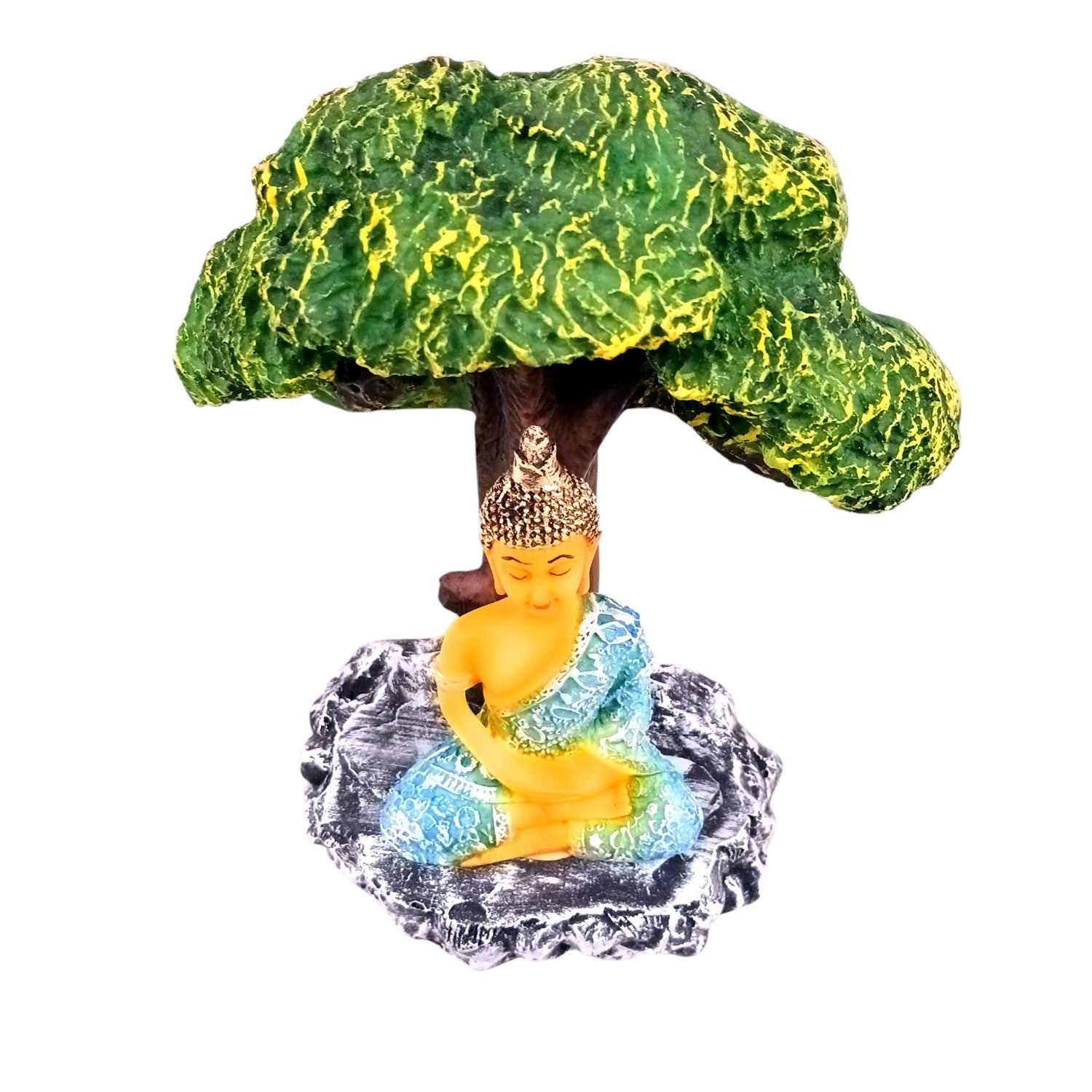 Buddha Statue | Lord Gautam Buddha in Meditation Under Tree Idol Showpiece | Good Luck, Money, Health and Prosperity - For Living room, Home, Table, Decor & Gift - 9 Inch - Apkamart