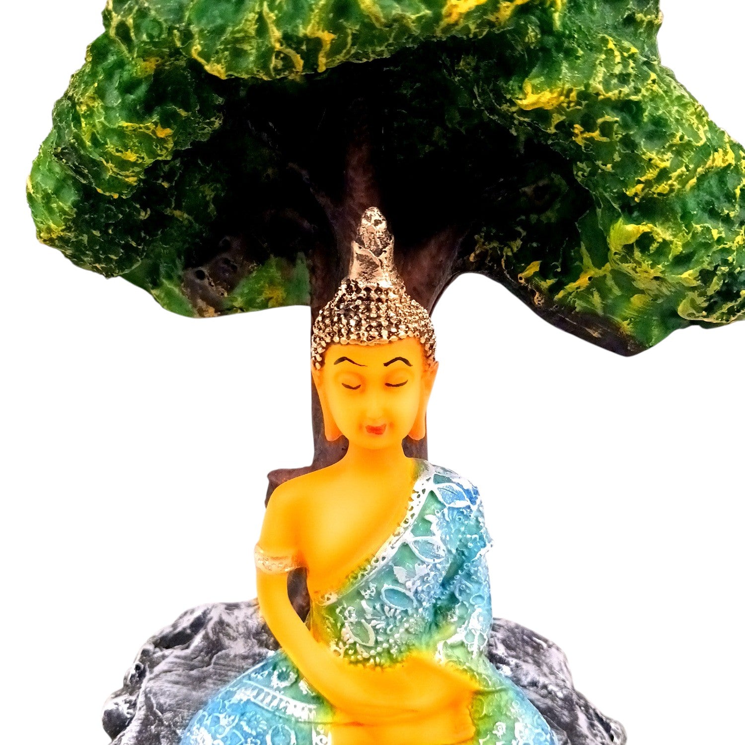 Buddha Statue | Lord Gautam Buddha in Meditation Under Tree Idol Showpiece | Good Luck, Money, Health and Prosperity - For Living room, Home, Table, Decor & Gift - 9 Inch - Apkamart