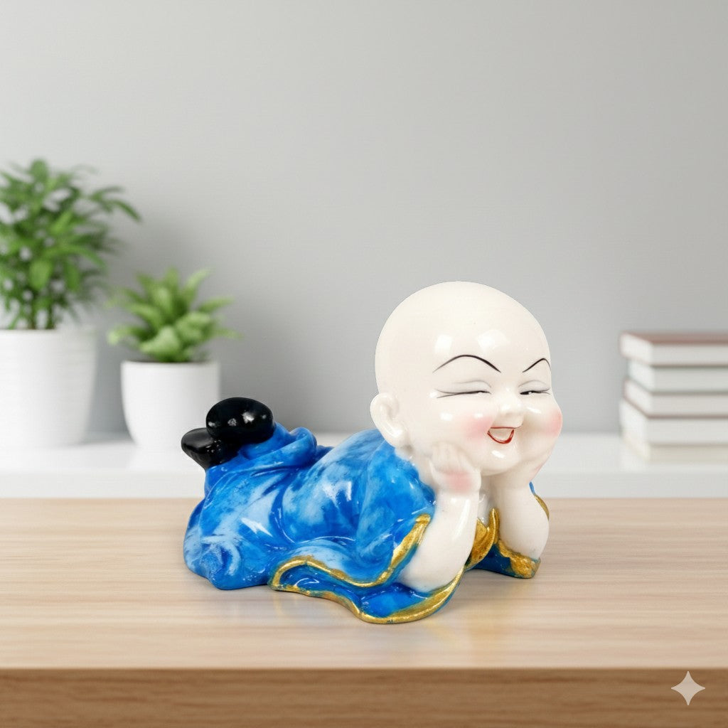 Baby Monk Laughing Buddha Showpiece | Cute Buddha for Home Decor & Office Decor | Decorative Figurine for Living Room, Table & Gifting - 6 Inch - Apkamart