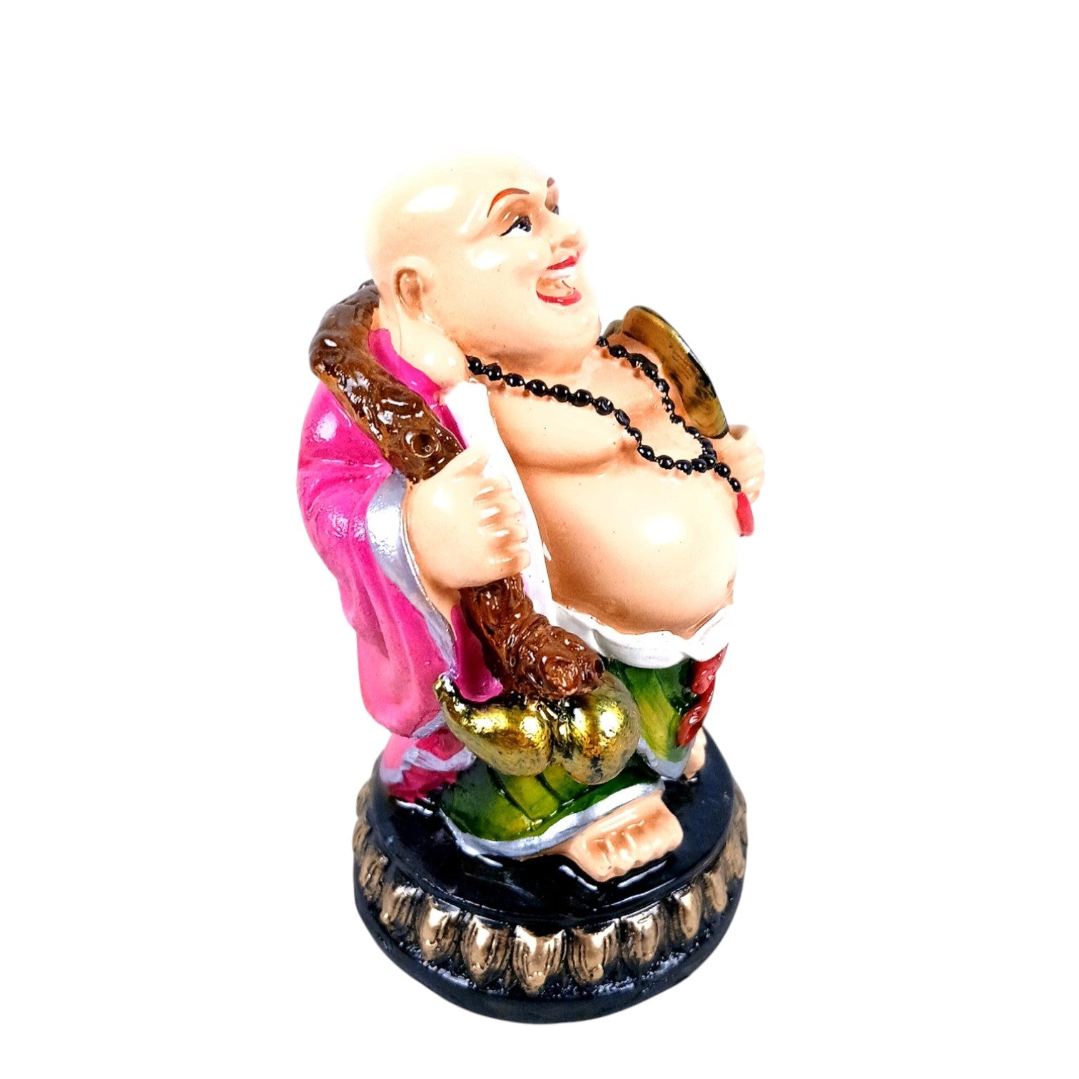 Laughing Buddha Statue with Fan | Buddha Showpiece with Money Bag for Wealth | For Home, Table & Office Decor & Gift - Protect From negative energy & problems - 6 Inch - Apkamart