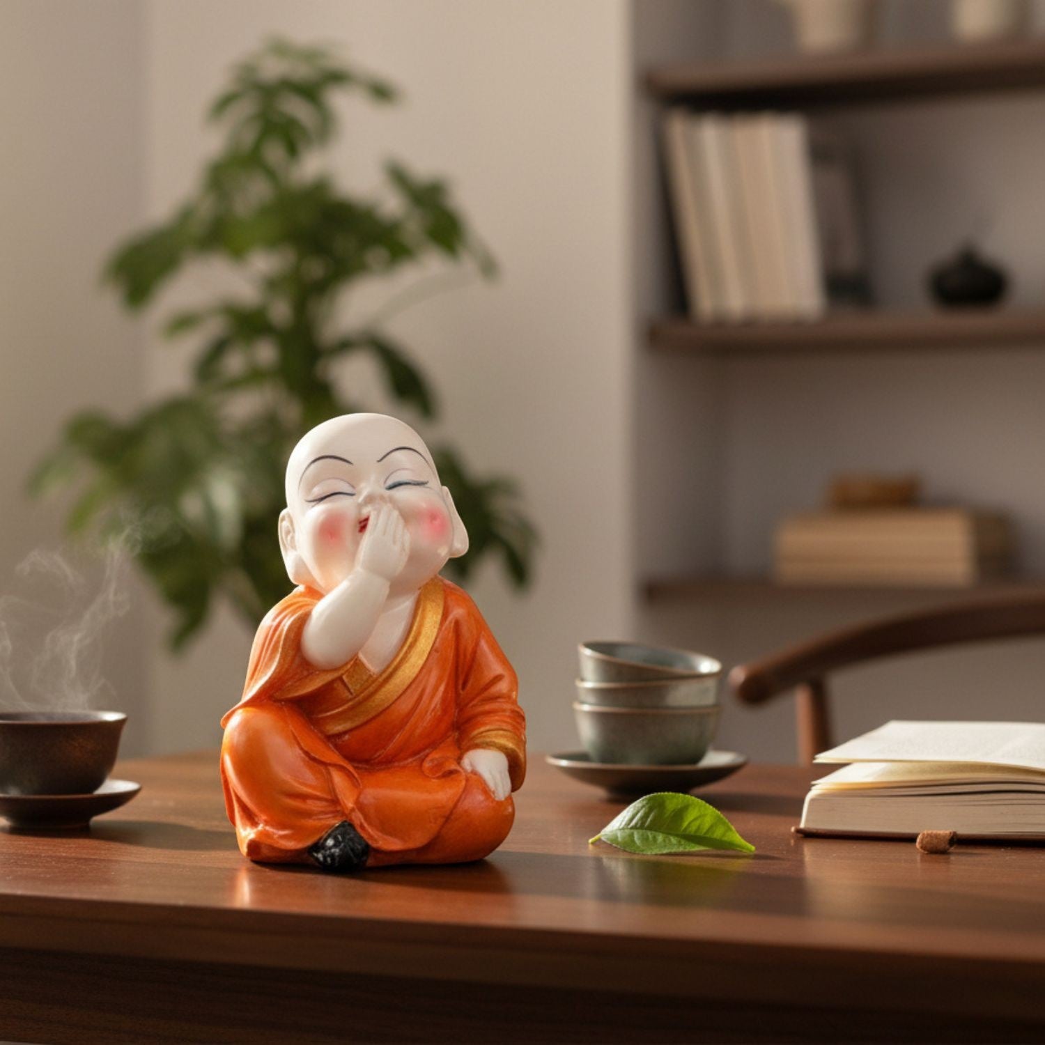 Baby Monk Laughing Buddha Showpiece | Cute Buddha for Home Decor & Office Decor | Decorative Figurine for Living Room, Table & Gifting - 5 Inch - Apkamart