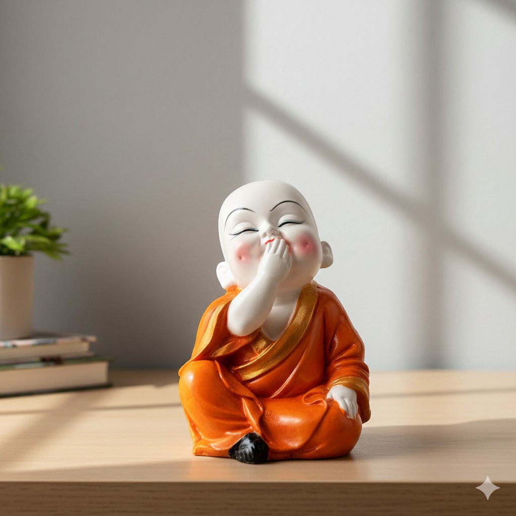 Baby Monk Laughing Buddha Showpiece | Cute Buddha for Home Decor & Office Decor | Decorative Figurine for Living Room, Table & Gifting - 5 Inch - Apkamart