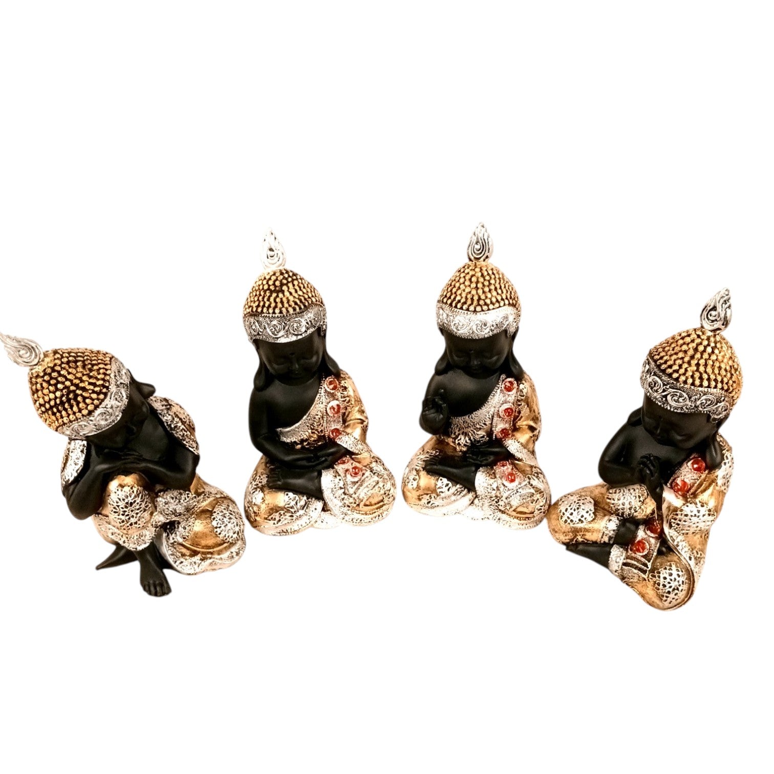 Buddha Statues | Lord Gautam Buddha Sitting Pose Idol Showpiece - For Living room, Home, Table, Shelf, Office Décor | Housewarming & Birthday Gift - 10 Inch (Set Of 4) - Apkamart