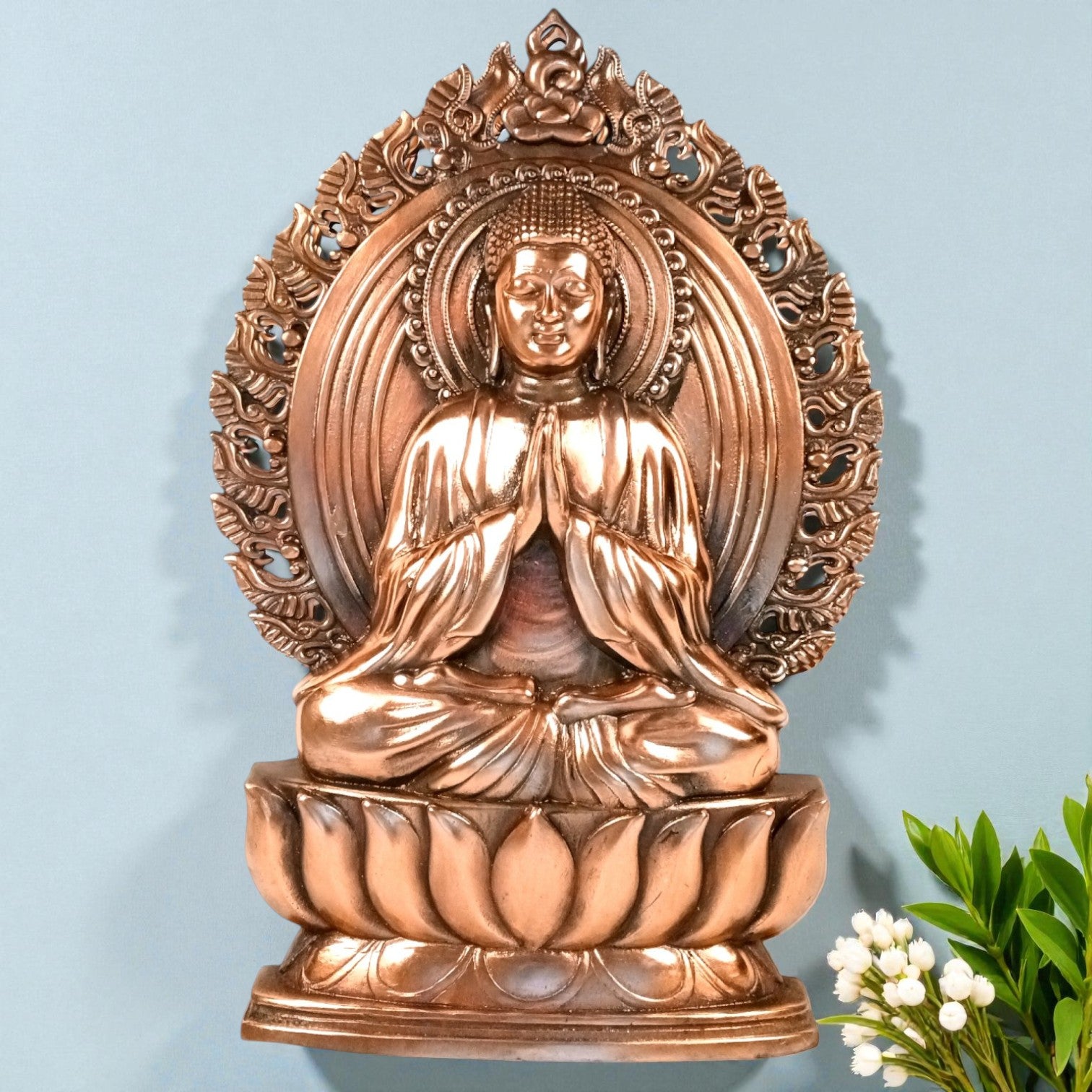 Buddha Wall Hanging | Religious Wall Idol | Antique Finish Decorative Buddha Face for Home, Office & Meditation Space - 23 Inch - Apkamart