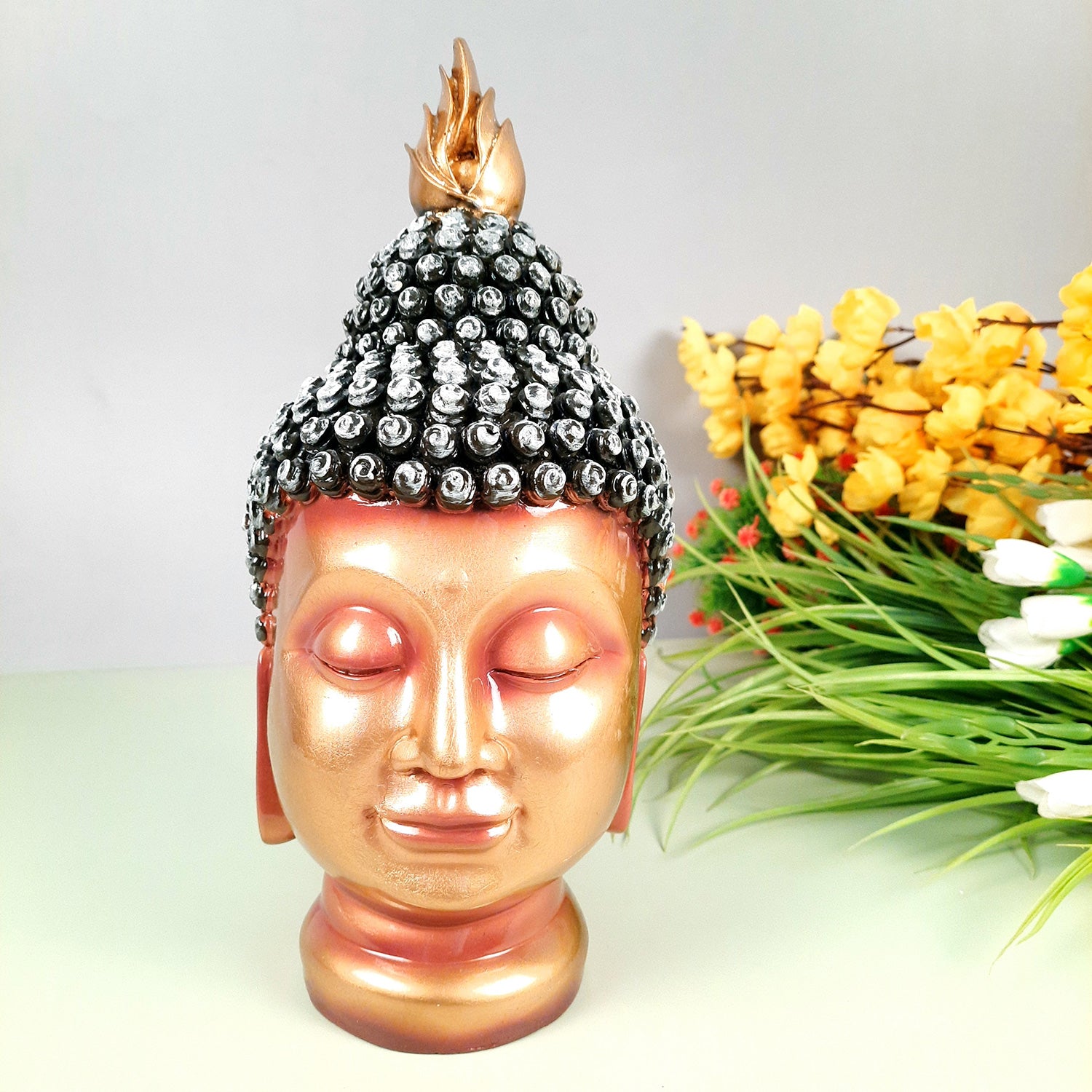 Buddha Head Statue | Lord Gautam Buddha Face Idol Showpiece - for Living Room, Home, Table, Office Decor & Gift - 11 Inch - Apkamart