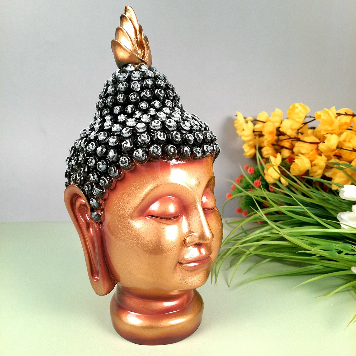 Buddha Head Statue | Lord Gautam Buddha Face Idol Showpiece - for Living Room, Home, Table, Office Decor & Gift - 11 Inch - Apkamart