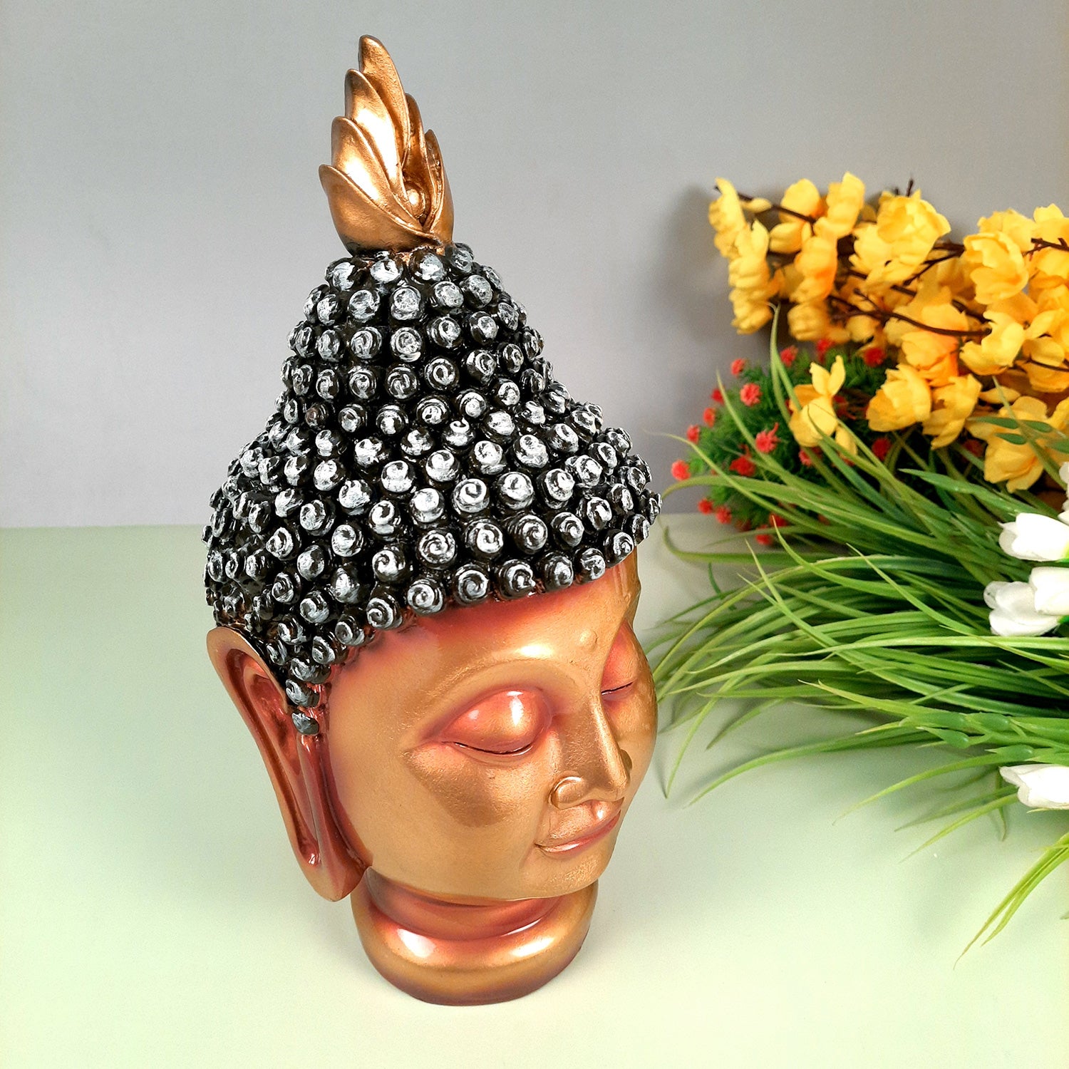 Buddha Head Statue | Lord Gautam Buddha Face Idol Showpiece - for Living Room, Home, Table, Office Decor & Gift - 11 Inch - Apkamart