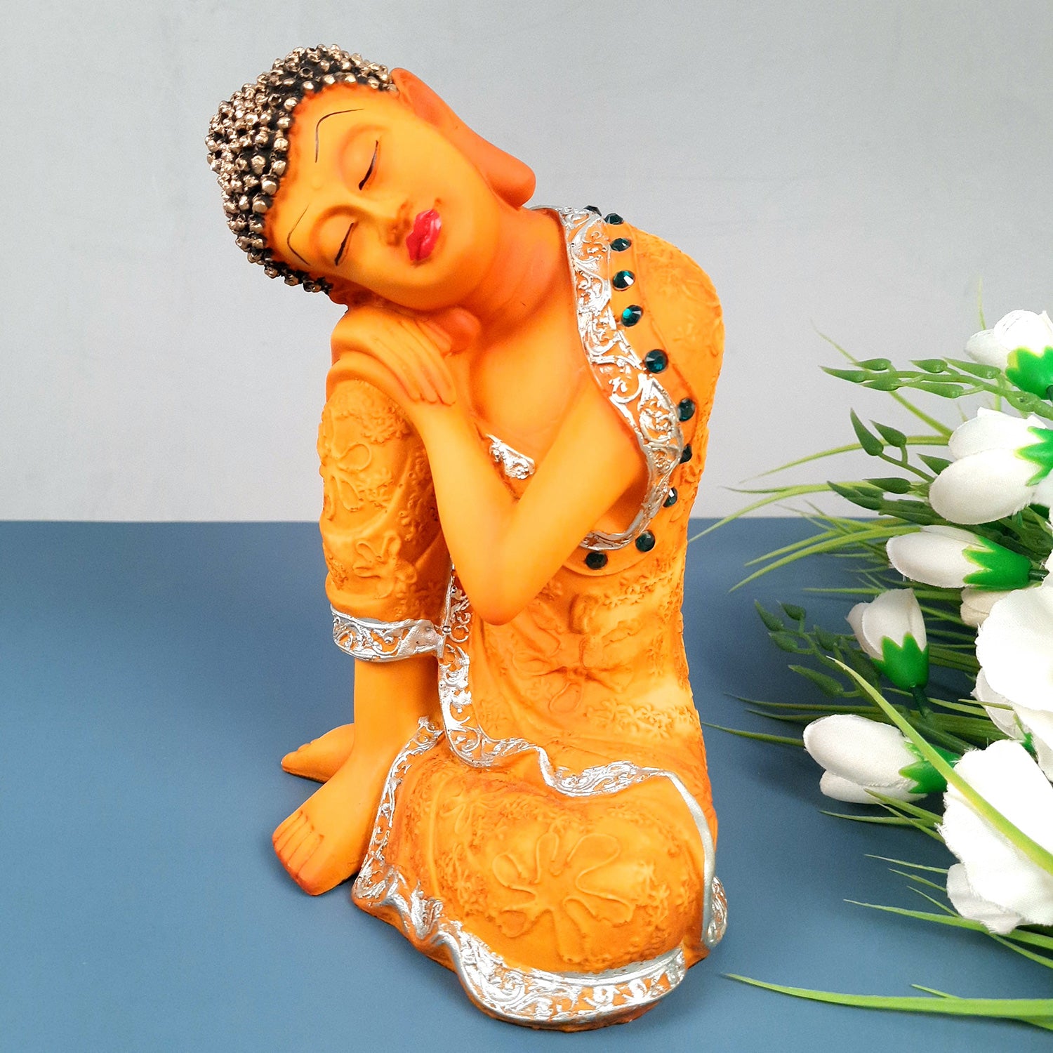 Buddha Statue | Lord Gautam Buddha Relaxing Design Idol Showpiece - For Living room, Home, Table, Shelf, Office Decor & Gift - 9 Inch - apkamart