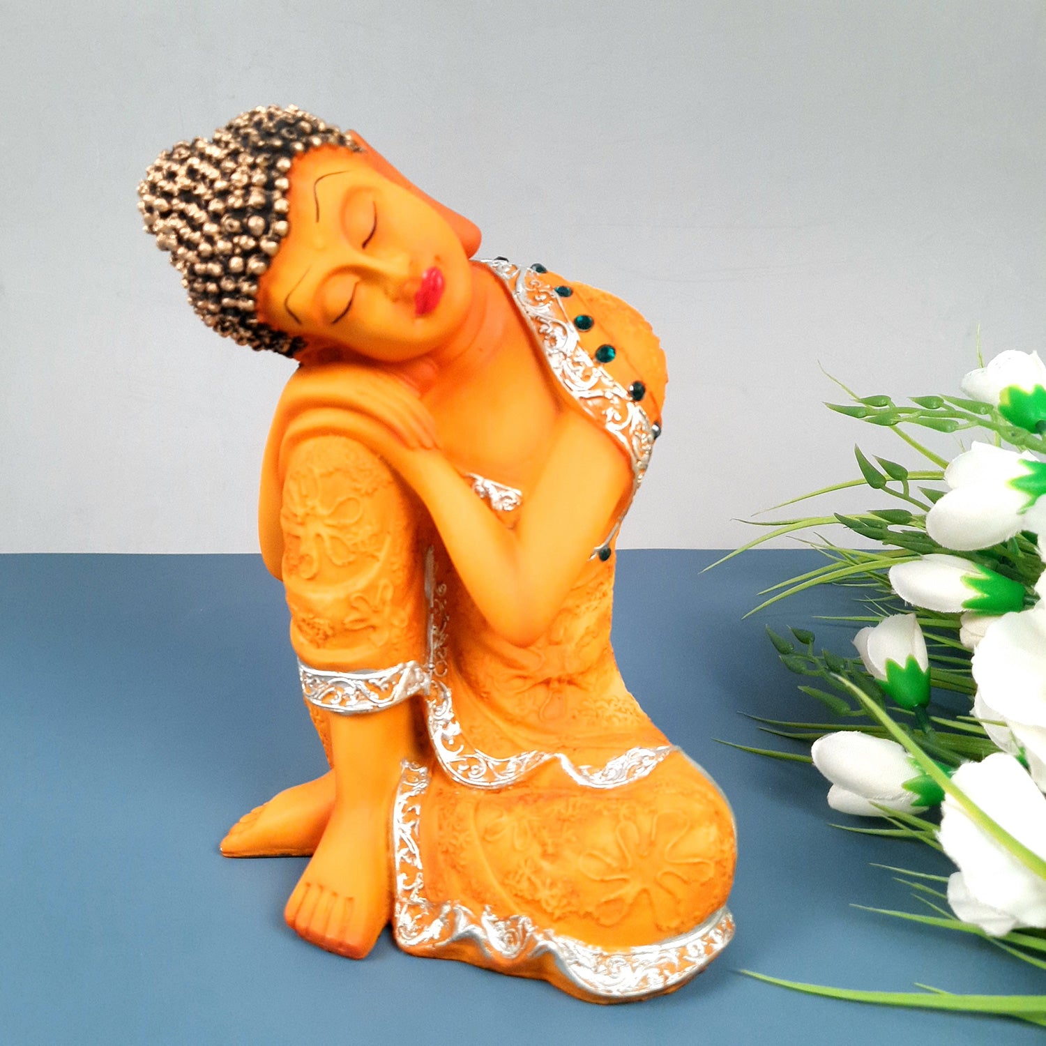 Buddha Statue | Lord Gautam Buddha Relaxing Design Idol Showpiece - For Living room, Home, Table, Shelf, Office Decor & Gift - 9 Inch - apkamart