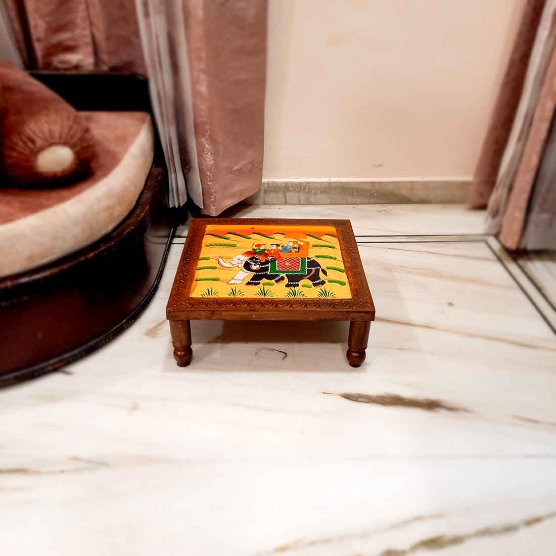 Wood Chowki Bajot - For Lower Seating & Home Decoration - 18 Inch - Apkamart #Style_Pack of 1