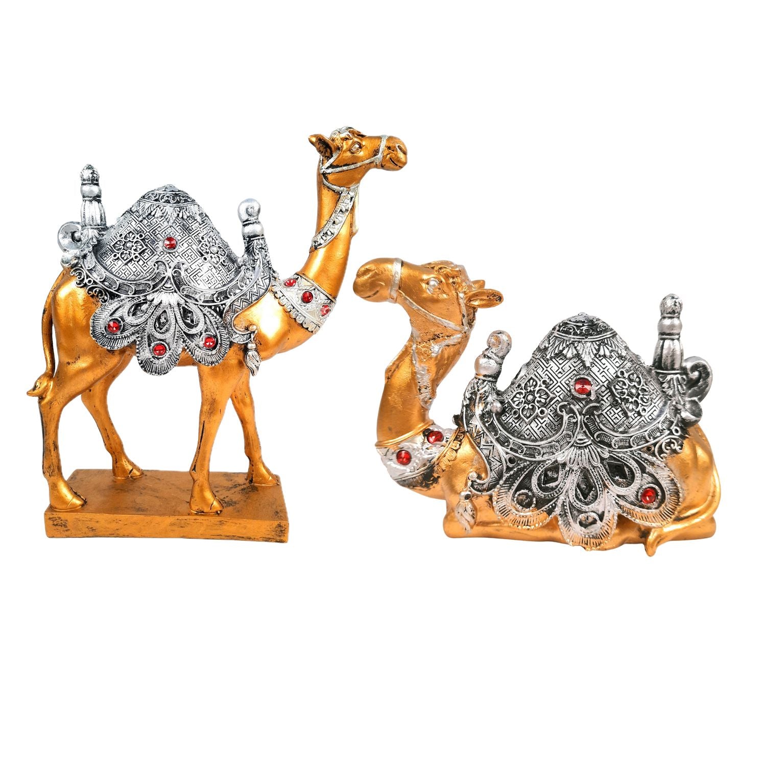 Camel Showpiece Set | Sitting & Standing Camel Statue for Home Décor & Vastu | Decorative Animal Figurines for Living Room, Table & Gifting - (Set of 2) - Apkamart