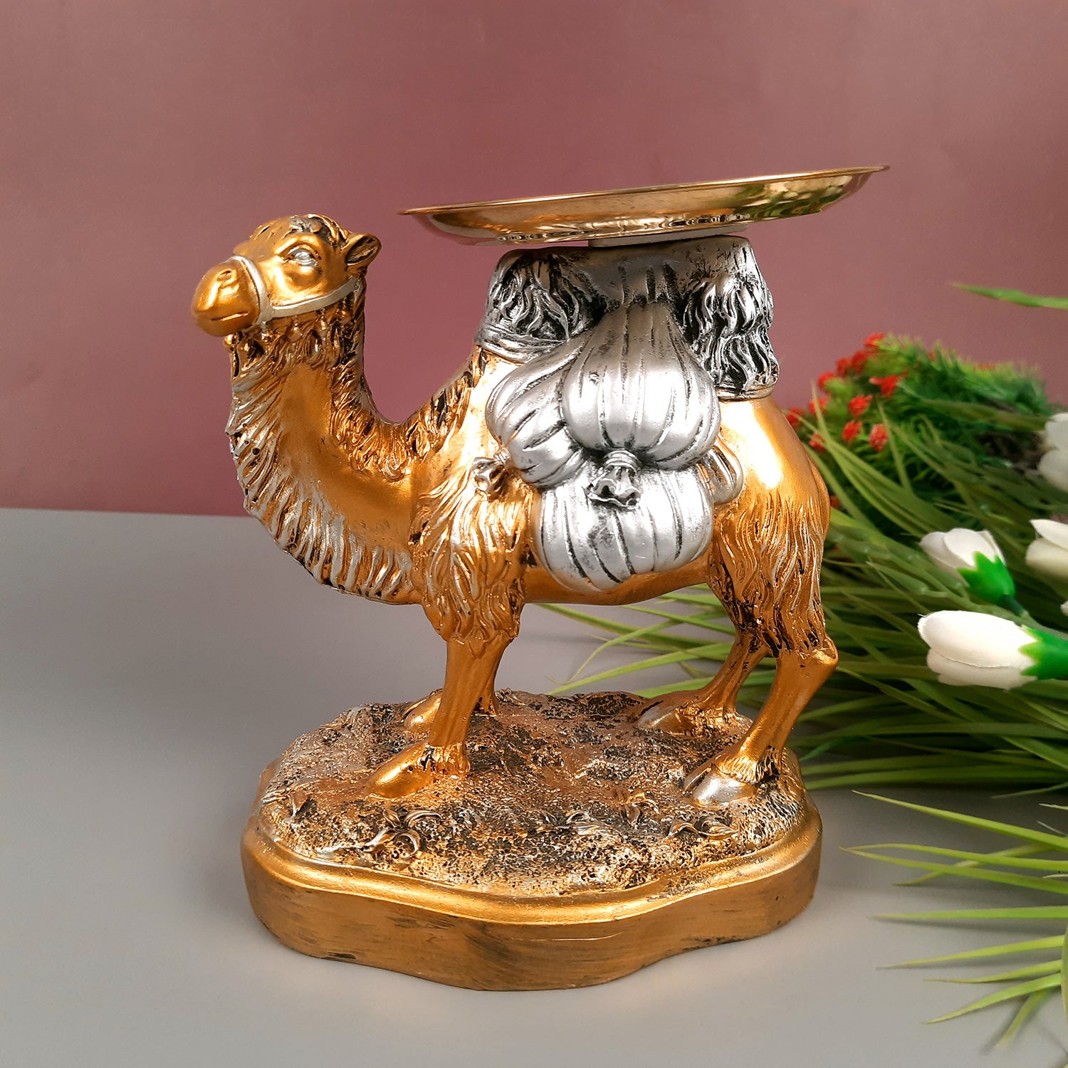 Camel Showpiece With Detachable Tray | Camel Statue | Decorative Items - for Home, Table, Living Room, Corner Decor & Gifts - 8 Inch - Apkamart #Color_Brown