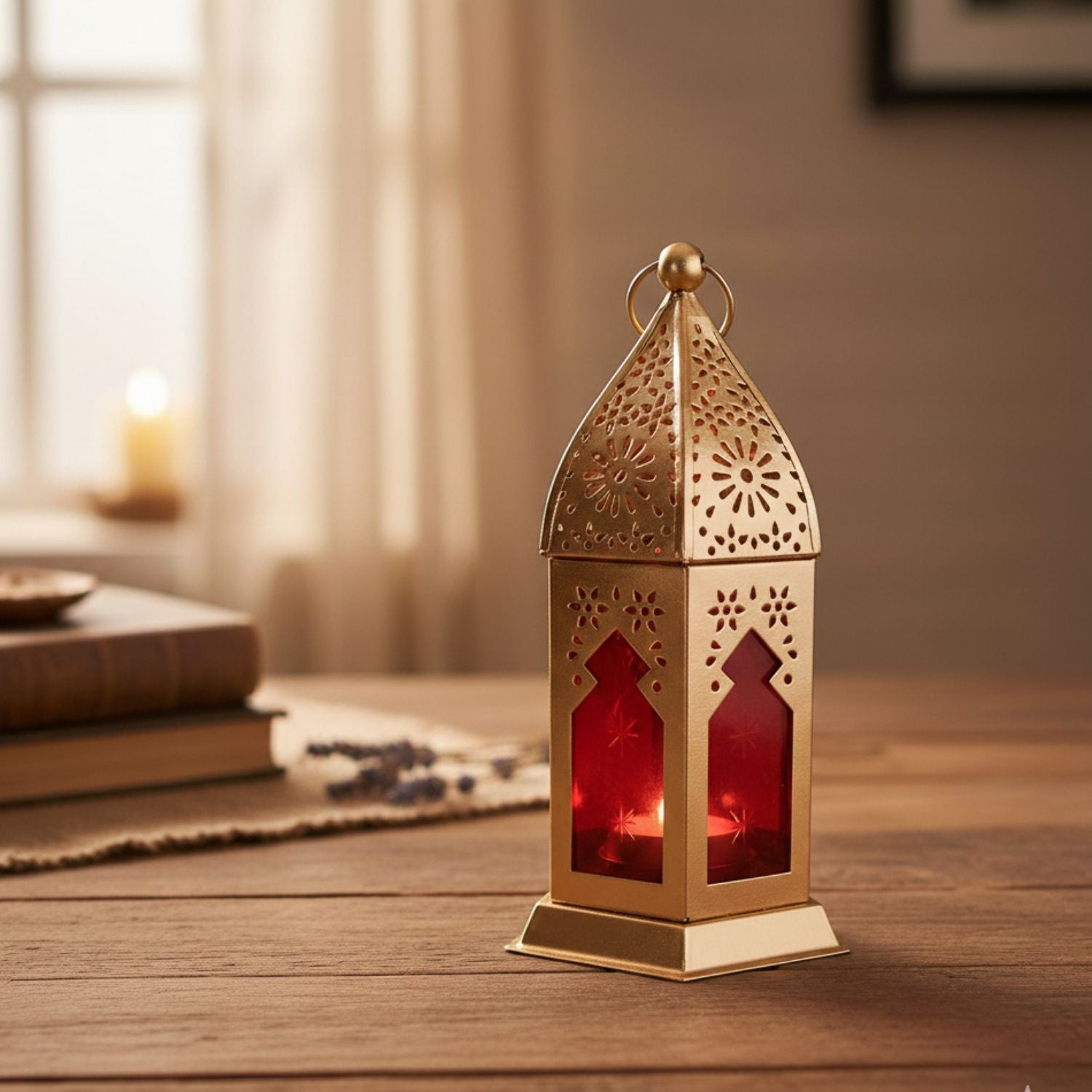 Moroccan Lantern Tea Light Holder | Antique Hanging Lantern Lamp for Living Room, Balcony, Home & Diwali Decoration - 7 Inch - Apkamart