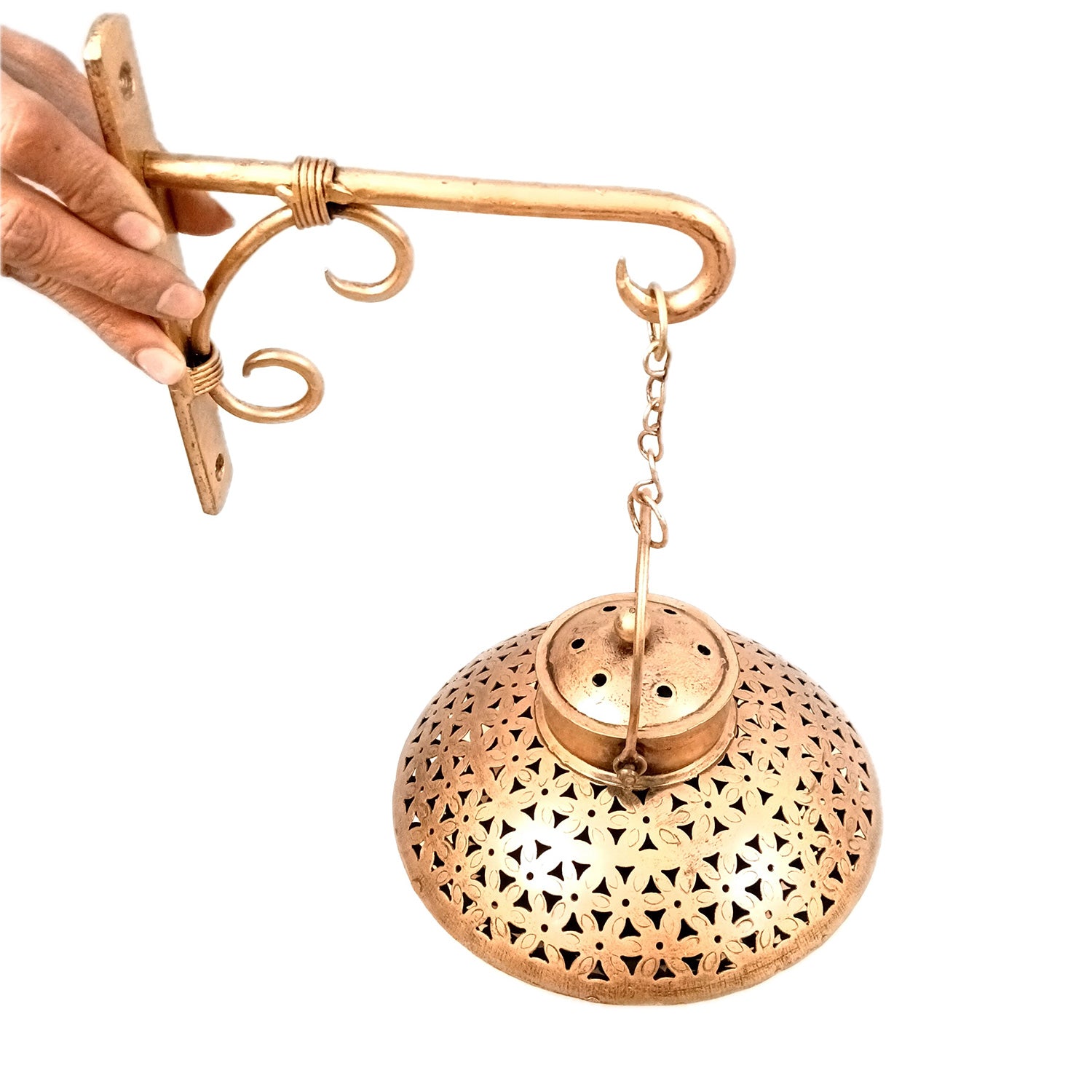 TeaLight Holder with Wall Hook - Degchi Design | Antique Dhoop Dani / Pot - Incense Holder - For Home Decor, Table, Living Room, Dining room, Bedroom Decor, Diwali - 12 Inch - Apkamart