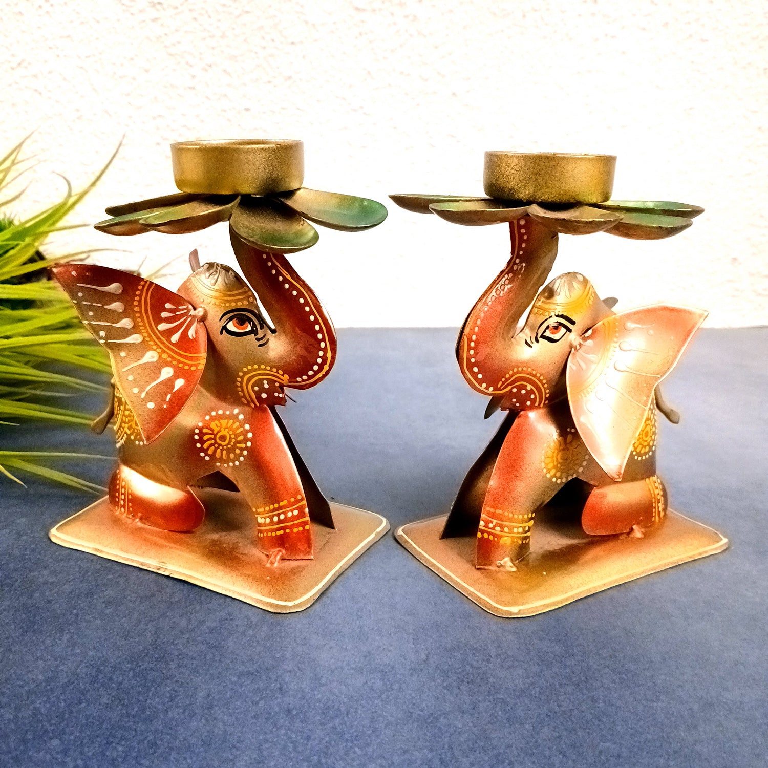 Elephant Tea Light Stand Showpiece | Decorative Candle Tealight Holder - for Home, Table, Living Room Decor | for Festival Decoration & Gifts  - 6 Inch (Pack of 2) - Apkamart