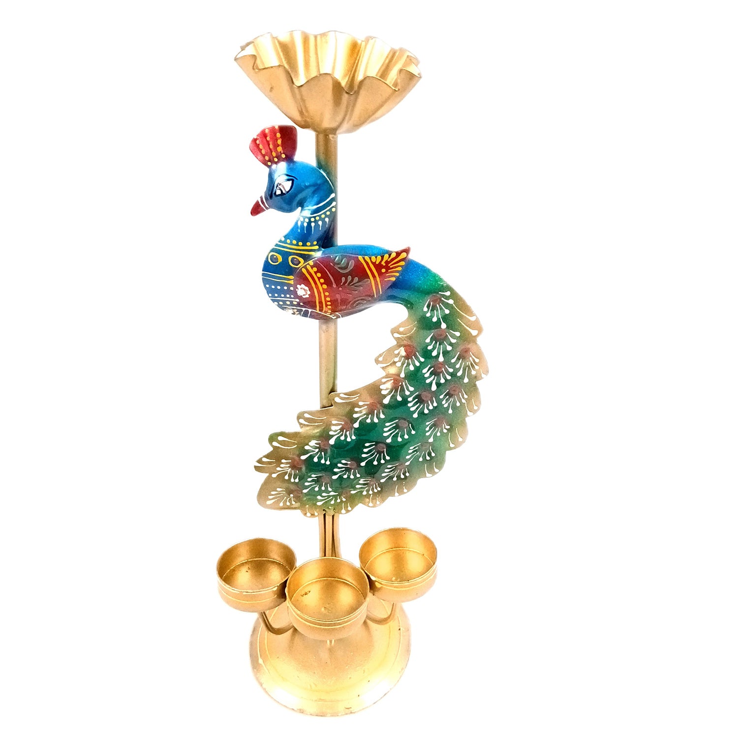 Peacock Tea Light Candle Holder | Candle Holders Stand with 4 Slots - for Home, Table, Living Room, Dining Room, Bedroom Decor | for Diwali Decoration & Gifts - 13 Inch - Apkamart