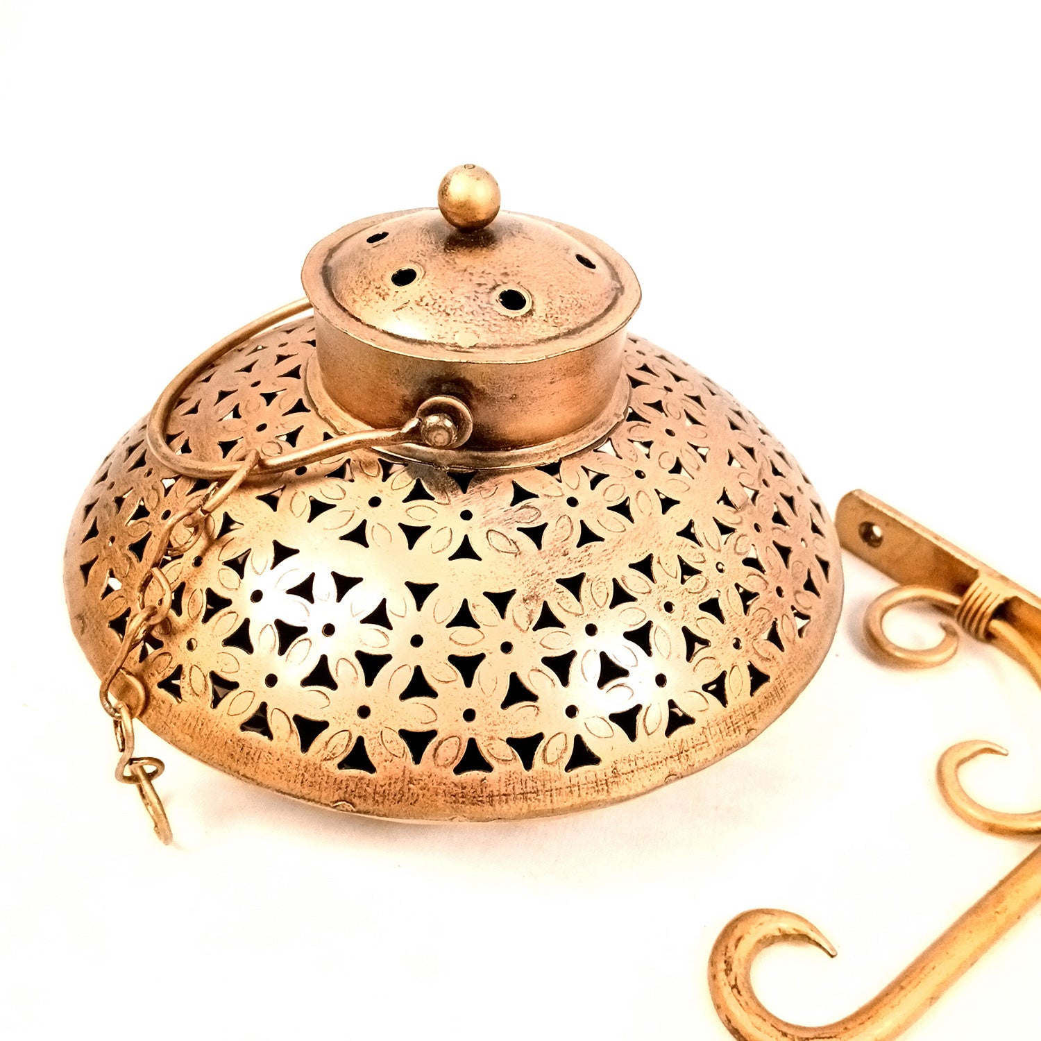 TeaLight Holder with Wall Hook - Degchi Design | Antique Dhoop Dani / Pot - Incense Holder - For Home Decor, Table, Living Room, Dining room, Bedroom Decor, Diwali - 12 Inch - Apkamart