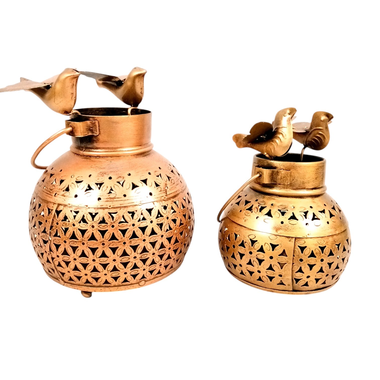 Decorative Hanging Tea Light Lantern with Cutwork Design | Shadow Effect Candle Stand for Home, Living Room & Festive Decoration- Candle Holder Combo – 9 Inch (Set Of 2) - Apkamart