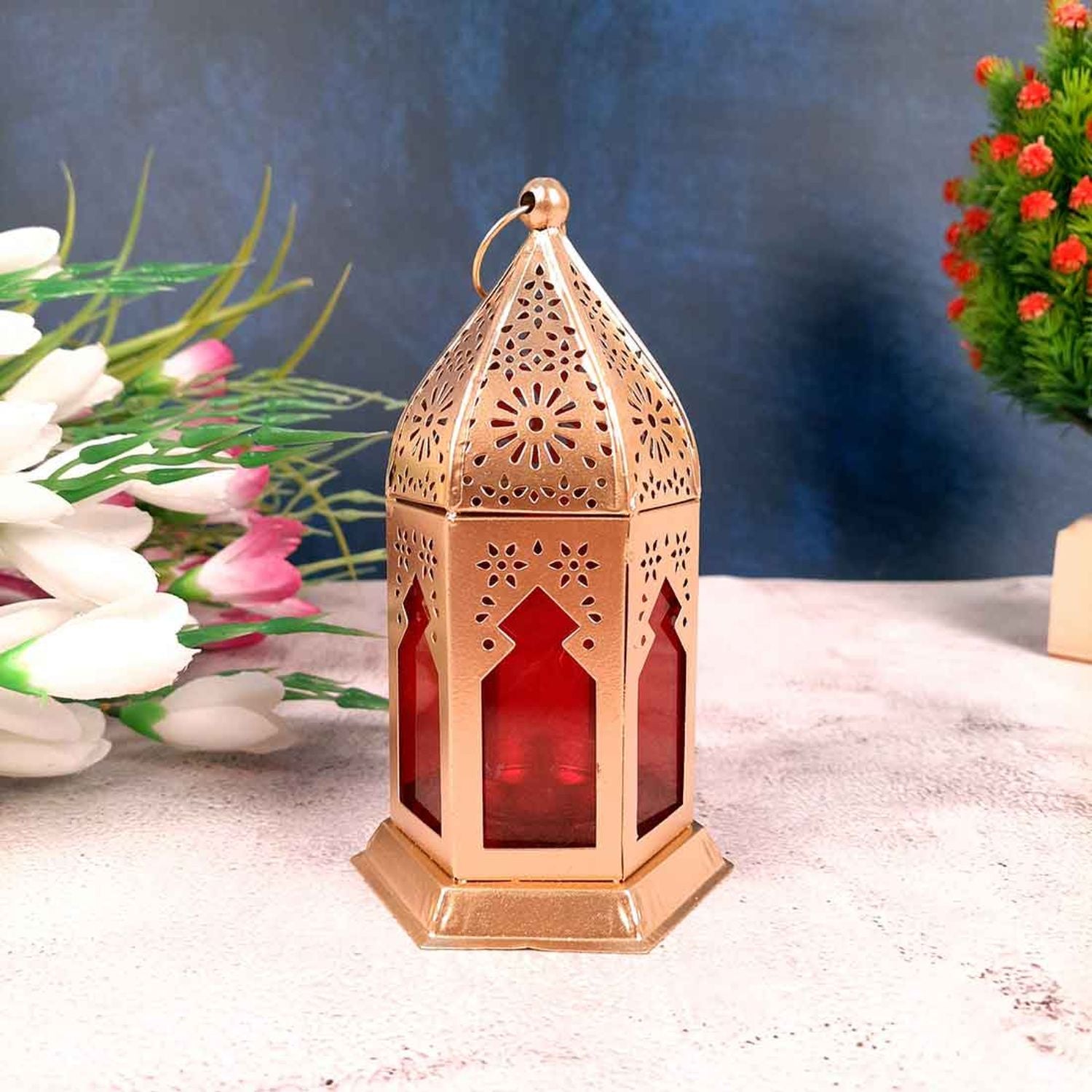 Moroccan Lantern Tea Light Holder | Antique Hanging Lantern Lamp for Living Room, Balcony, Home & Diwali Decoration - 7 Inch - Apkamart