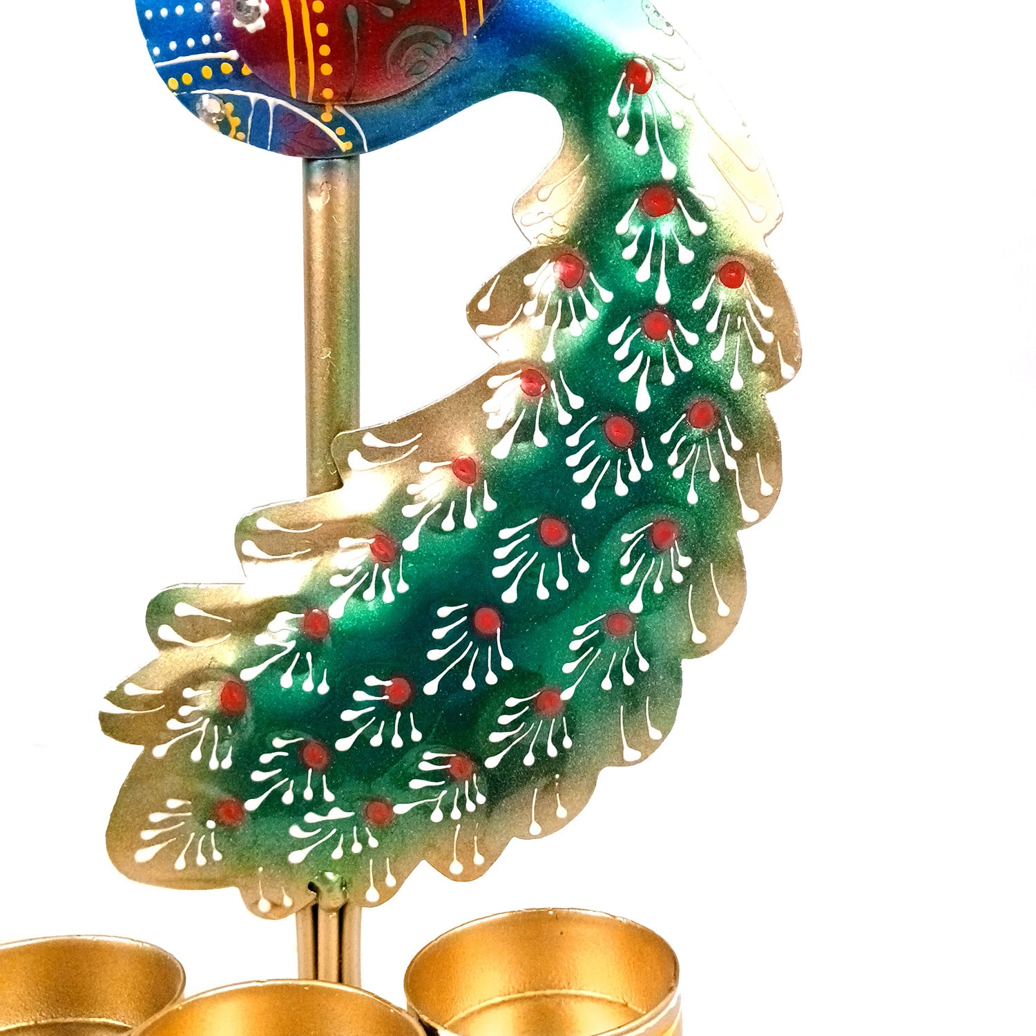 Peacock Tea Light Candle Holder | Candle Holders Stand with 4 Slots - for Home, Table, Living Room, Dining Room, Bedroom Decor | for Diwali Decoration & Gifts - 13 Inch - Apkamart