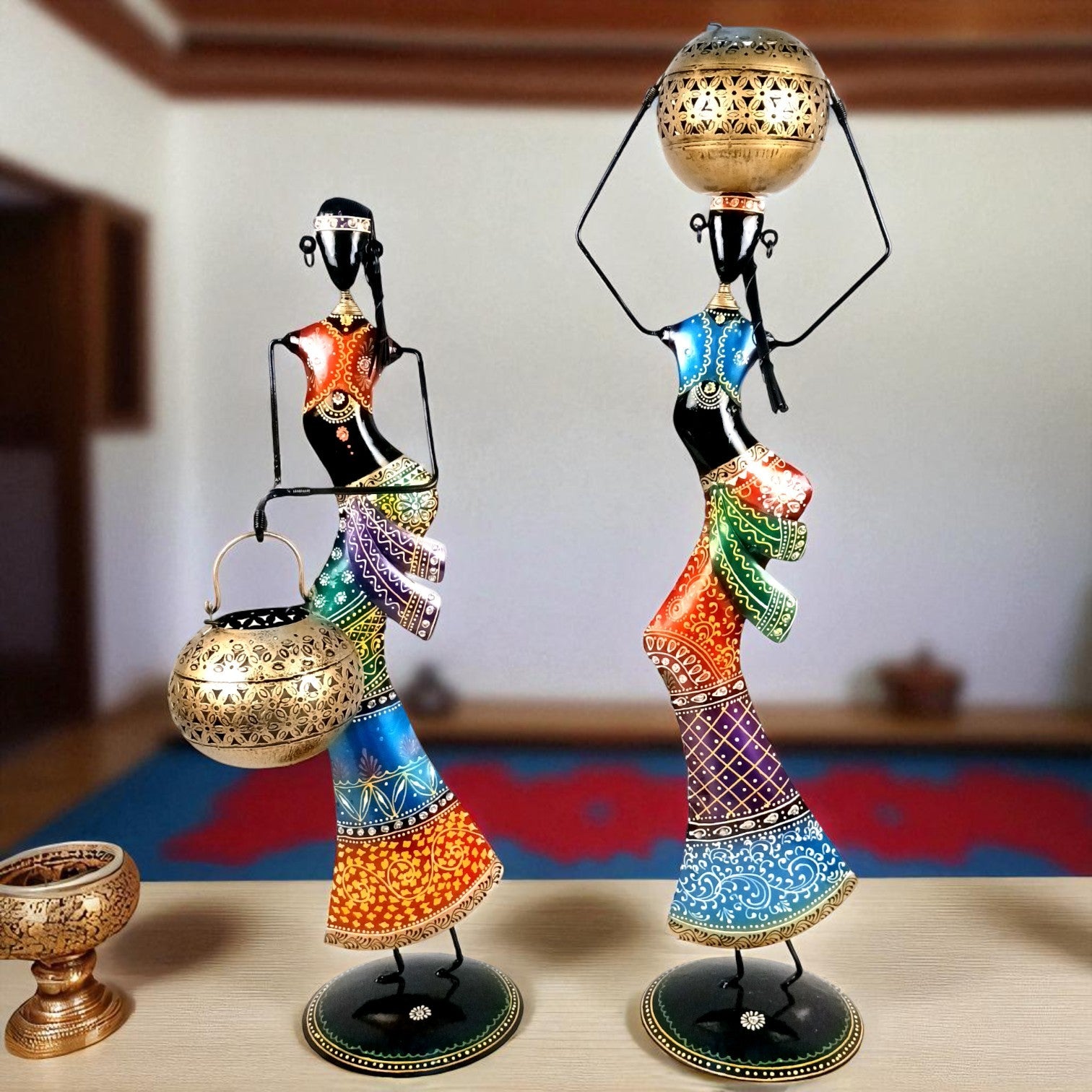 Candle Holder Set | Decorative Tealight Holders for Home Decor | Metal Candle Stand for Living Room,  Bedroom,  Dining Table & Gifting - 30 Inch (Set Of 2) - Apkamart