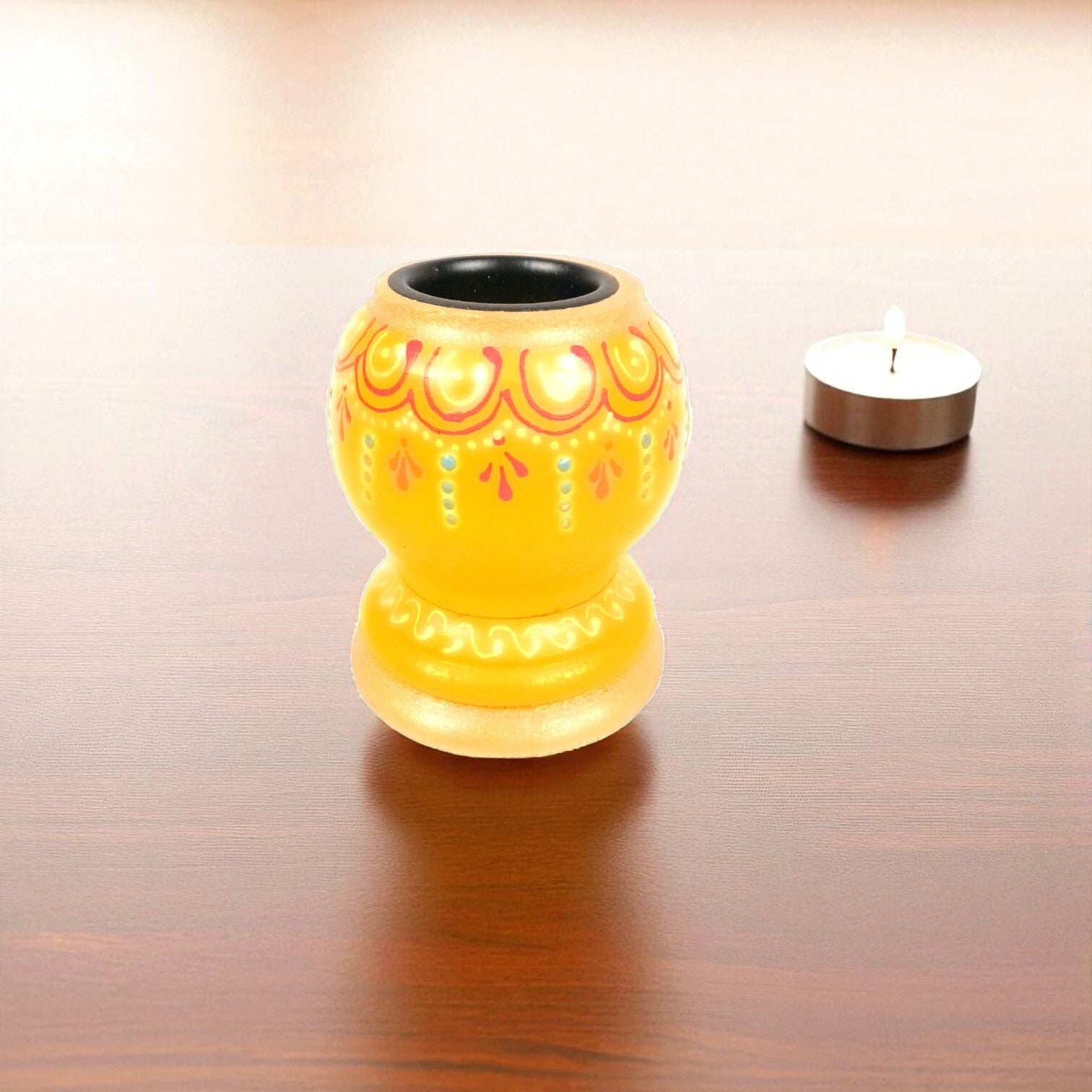 Handmade Candle Holder | Decorative Candle Stand for Home Decor, Living Room, Festive & Diwali Decoration | Tea Light Holder for Gifts & Table Centerpiece - 4 Inch - Apkamart