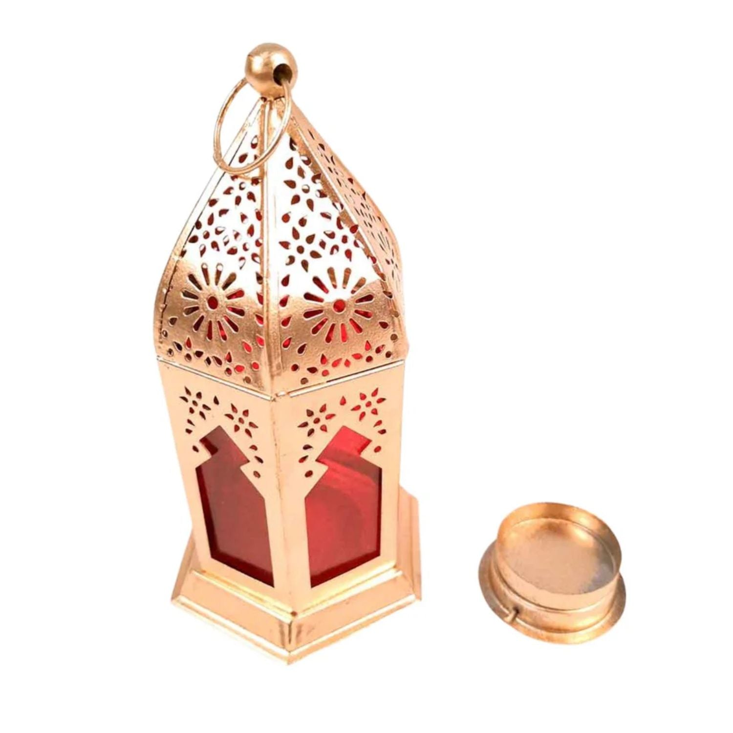 Moroccan Lantern Tea Light Holder | Antique Hanging Lantern Lamp for Living Room, Balcony, Home & Diwali Decoration - 7 Inch - Apkamart