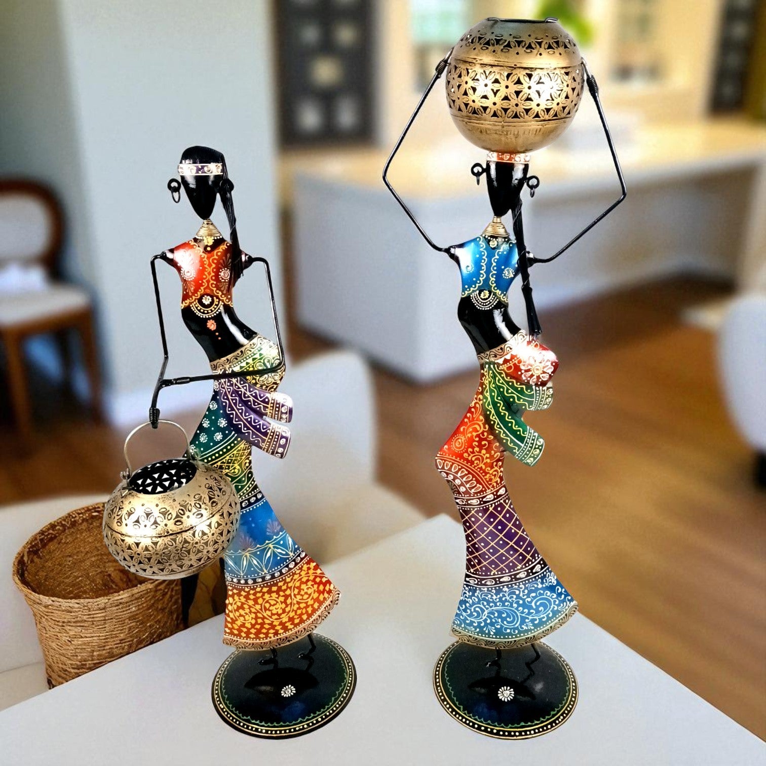 Candle Holder Set | Decorative Tealight Holders for Home Decor | Metal Candle Stand for Living Room,  Bedroom,  Dining Table & Gifting - 30 Inch (Set Of 2) - Apkamart
