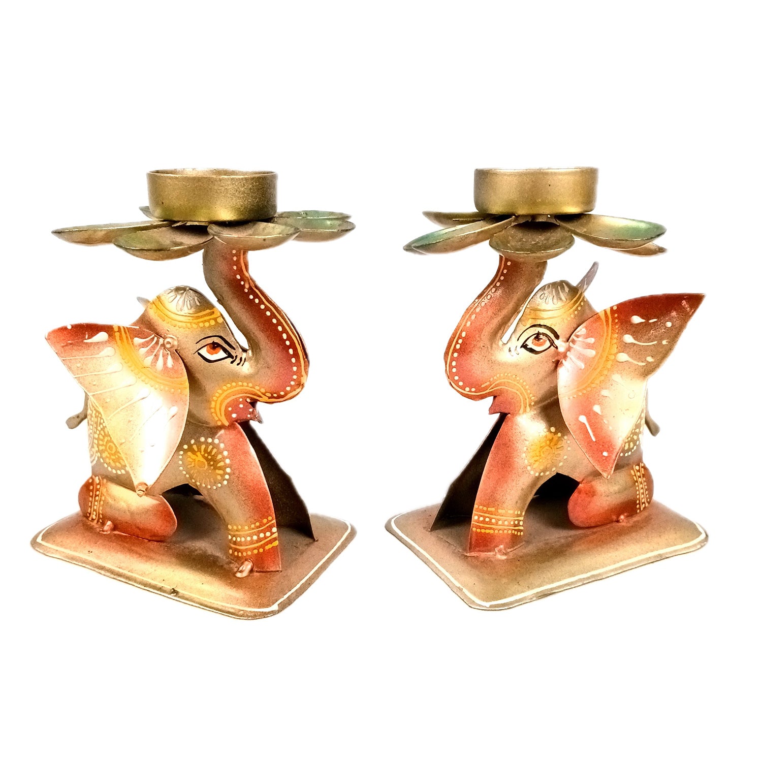 Elephant Tea Light Stand Showpiece | Decorative Candle Tealight Holder - for Home, Table, Living Room Decor | for Festival Decoration & Gifts  - 6 Inch (Pack of 2) - Apkamart
