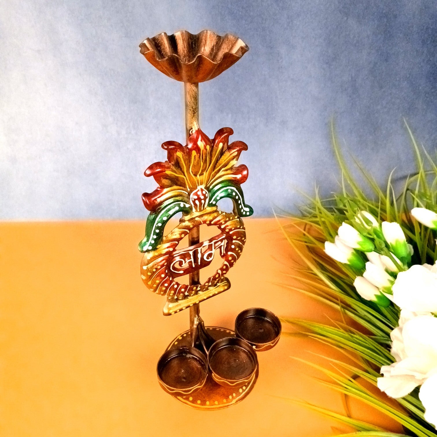Candle Holder Shubh & Labh Combo | Decorative Tealight Holders for Home Decor | Festival Candle Stand for Living Room, Puja Room & Gifting - 12 Inch (Set of 2) - Apkamart