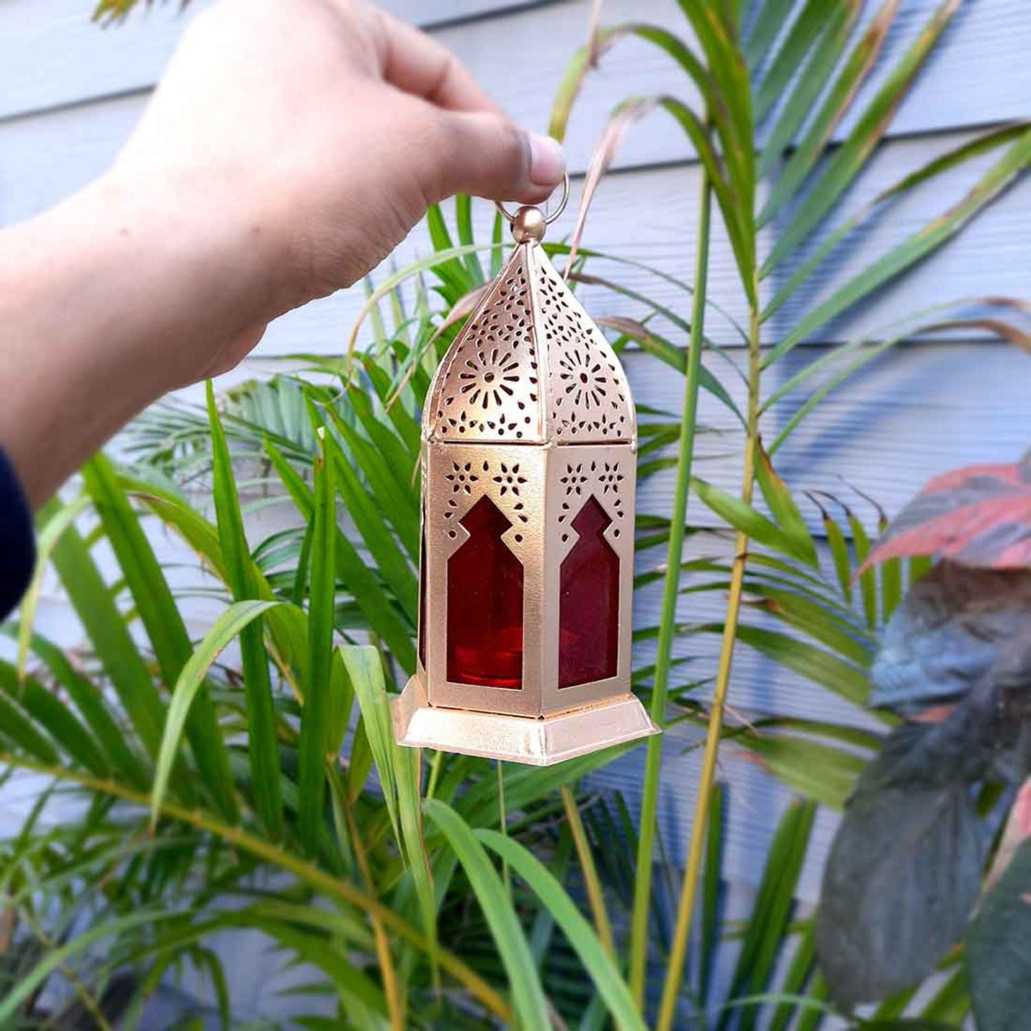 Moroccan Lantern Tea Light Holder | Antique Hanging Lantern Lamp for Living Room, Balcony, Home & Diwali Decoration - 7 Inch - Apkamart