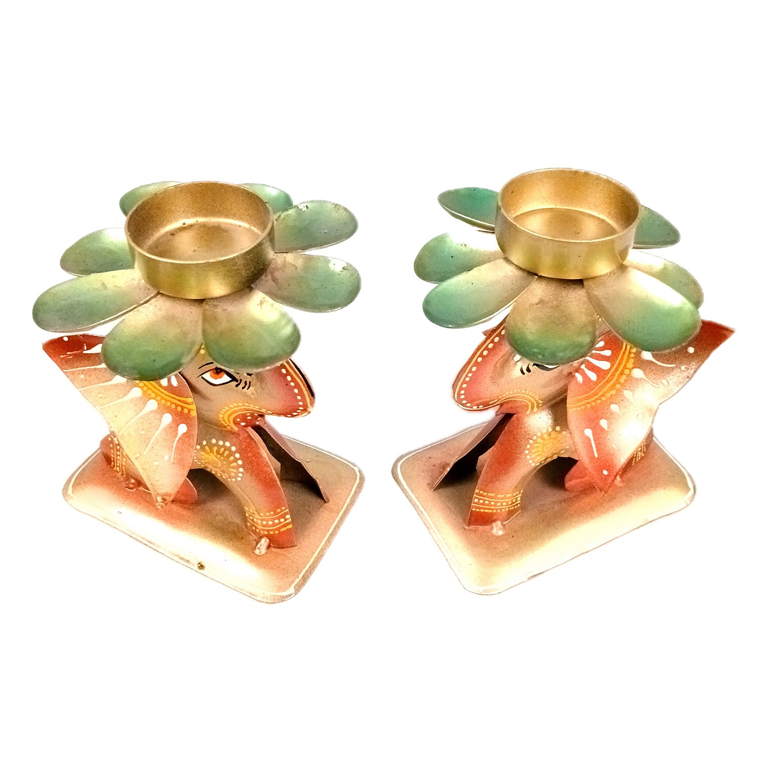Elephant Tea Light Stand Showpiece | Decorative Candle Tealight Holder - for Home, Table, Living Room Decor | for Festival Decoration & Gifts  - 6 Inch (Pack of 2) - Apkamart