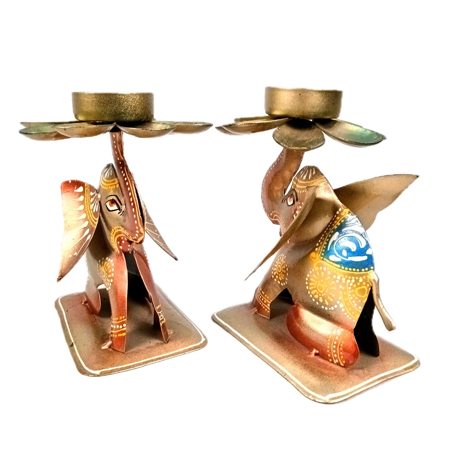 Elephant Tea Light Stand Showpiece | Decorative Candle Tealight Holder - for Home, Table, Living Room Decor | for Festival Decoration & Gifts  - 6 Inch (Pack of 2) - Apkamart