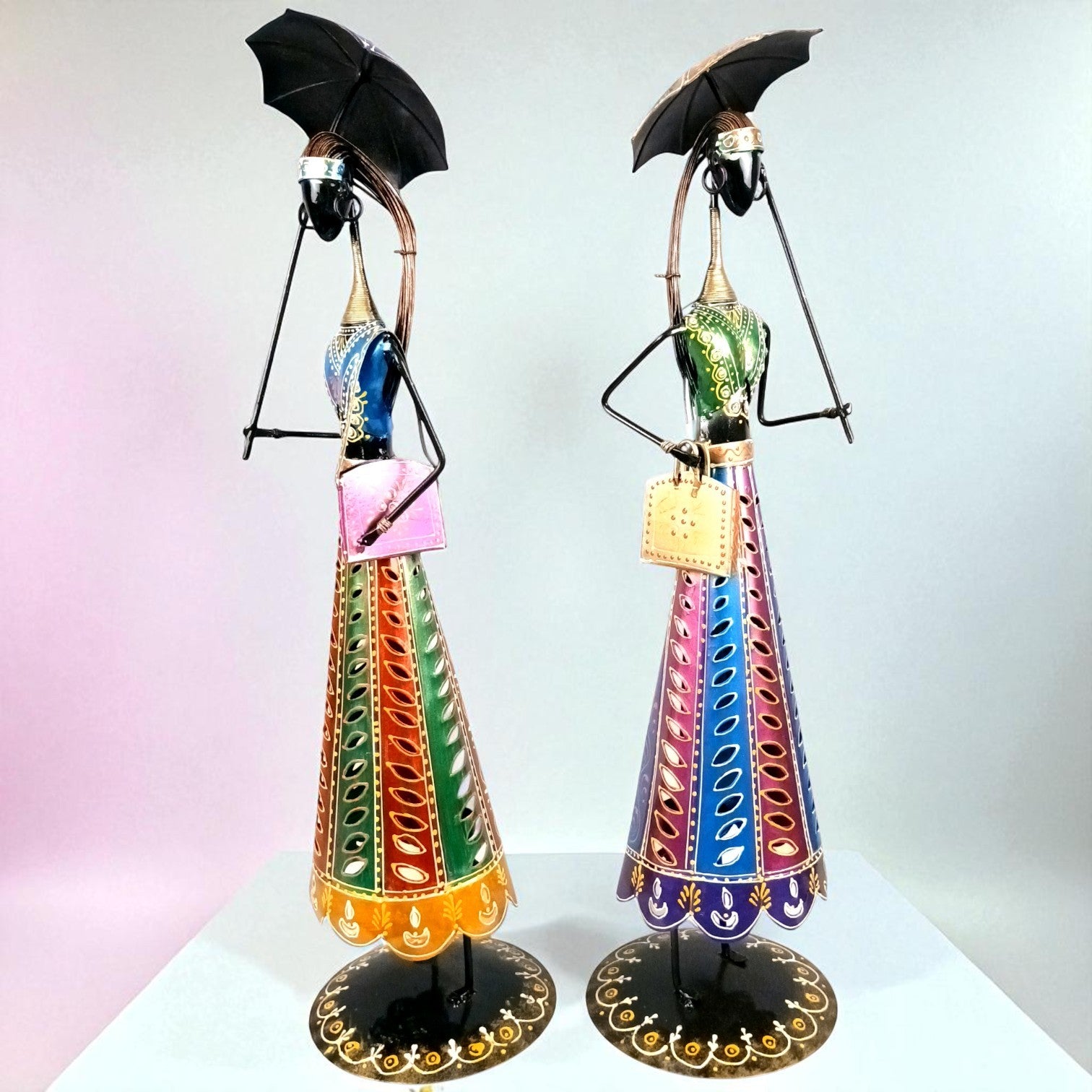 Ladies Showpiece Candle Holder Set | Decorative Metal Tealight Holder Figurines for Home Decor, Living Room, Bedroom & Gifting - 27 Inch (Set Of 2) - Apkamart
