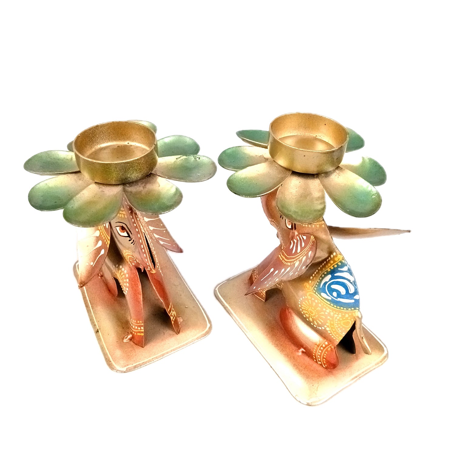 Elephant Tea Light Stand Showpiece | Decorative Candle Tealight Holder - for Home, Table, Living Room Decor | for Festival Decoration & Gifts  - 6 Inch (Pack of 2) - Apkamart