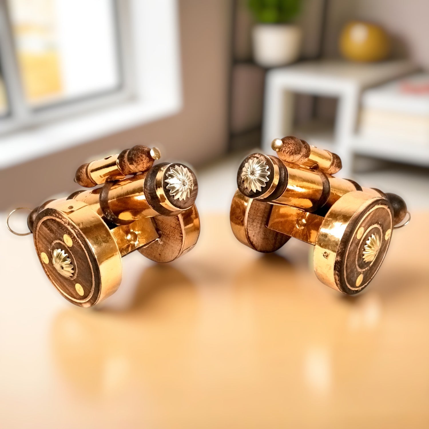 Cannon Showpiece | Vintage Cannon Model | Wooden Antique Decorative Figurine - for Table Decor, Home Decor and Gifts - 12 Inch (Set Of 2) - Apkamart