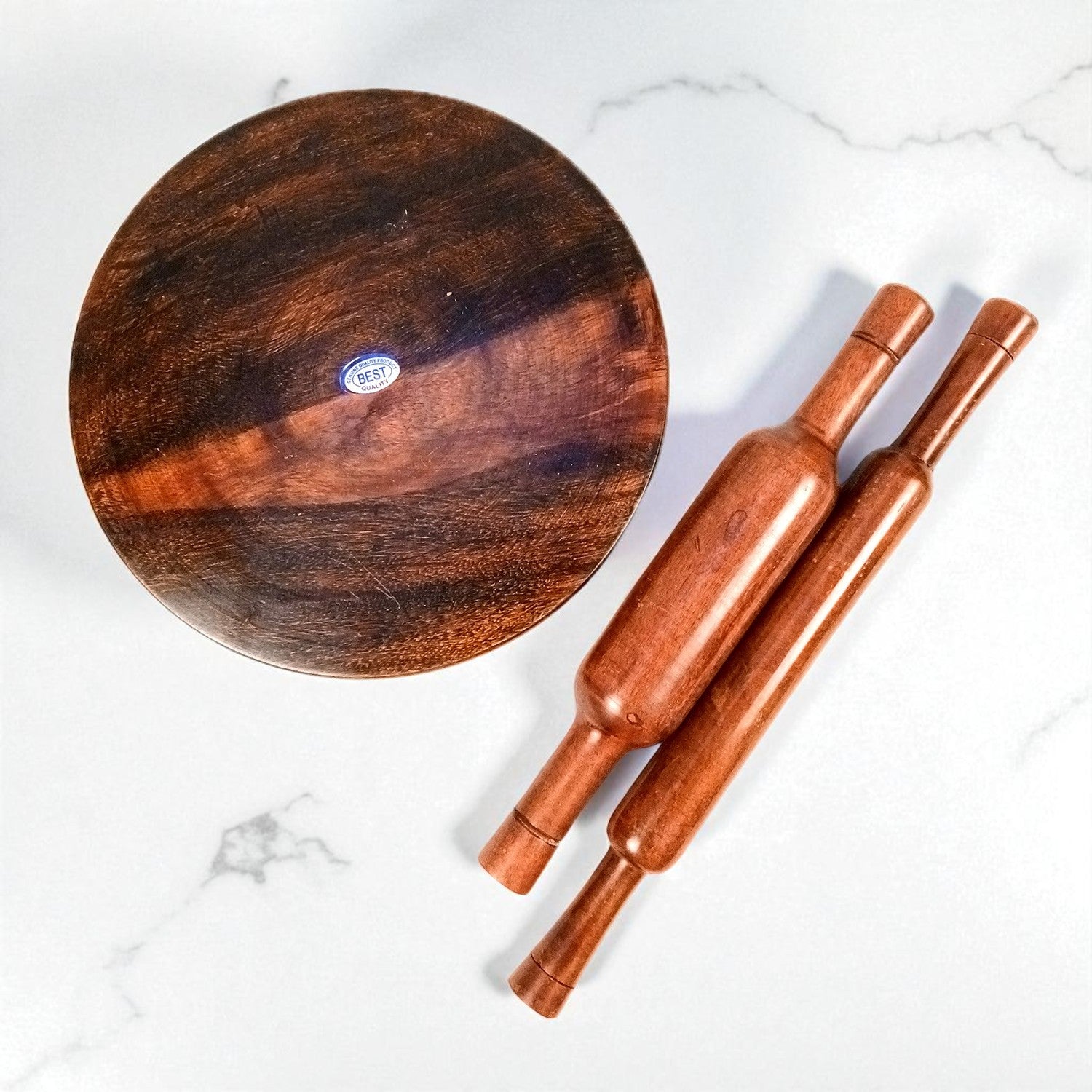 Wooden Chakla With Two Belan Set | Premium Solid Sheesham Wood Roti Rolling Board With Thick & Thin Rolling Pin | Round Polpat-Roti Roller - for Home & Kitchen - 10 Inch (Pack of 3) - Apkamart