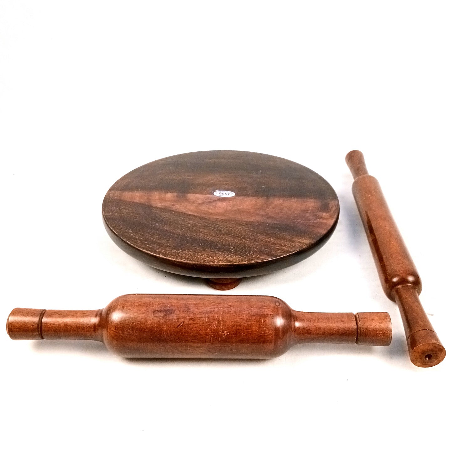 Wooden Chakla With Two Belan Set | Premium Solid Sheesham Wood Roti Rolling Board With Thick & Thin Rolling Pin | Round Polpat-Roti Roller - for Home & Kitchen - 10 Inch (Pack of 3) - Apkamart