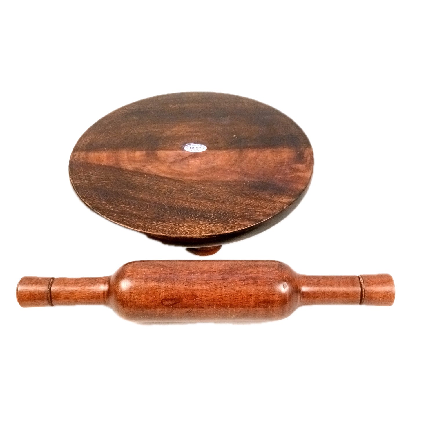 Wooden Chakla With Two Belan Set | Premium Solid Sheesham Wood Roti Rolling Board With Thick & Thin Rolling Pin | Round Polpat-Roti Roller - for Home & Kitchen - 10 Inch (Pack of 3) - Apkamart