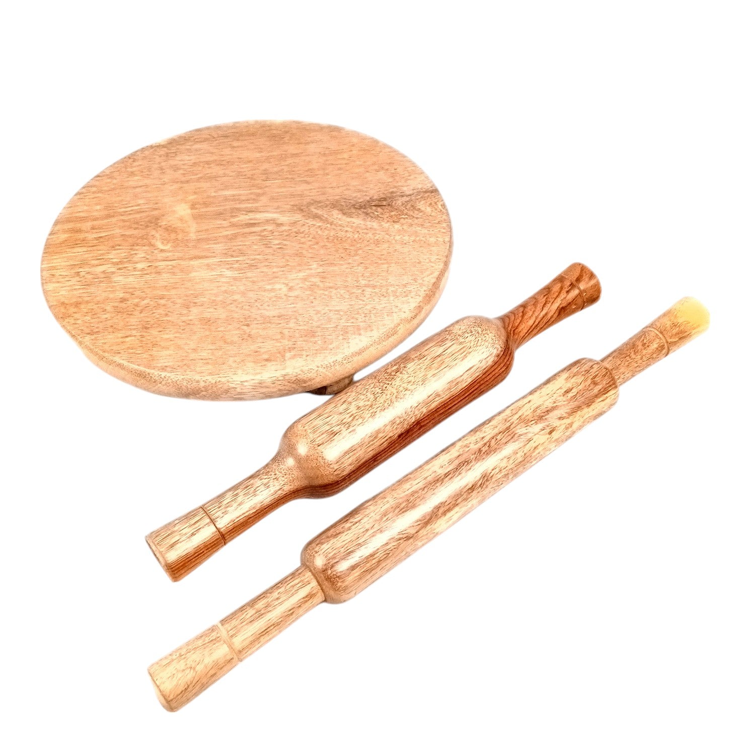 Wooden Chakla With Two Belan Set | Premium Solid Sheesham Wood Roti Rolling Board With Thick & Thin Rolling Pin | Round Polpat-Roti Roller - for Home & Kitchen - 10 Inch (Pack of 3) - Apkamart
